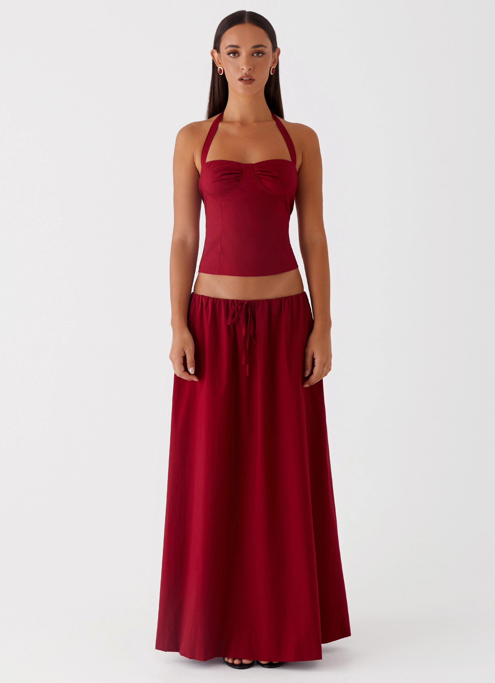 LaserCutVents Cheryl Bustier Halter Top - Cherry Red