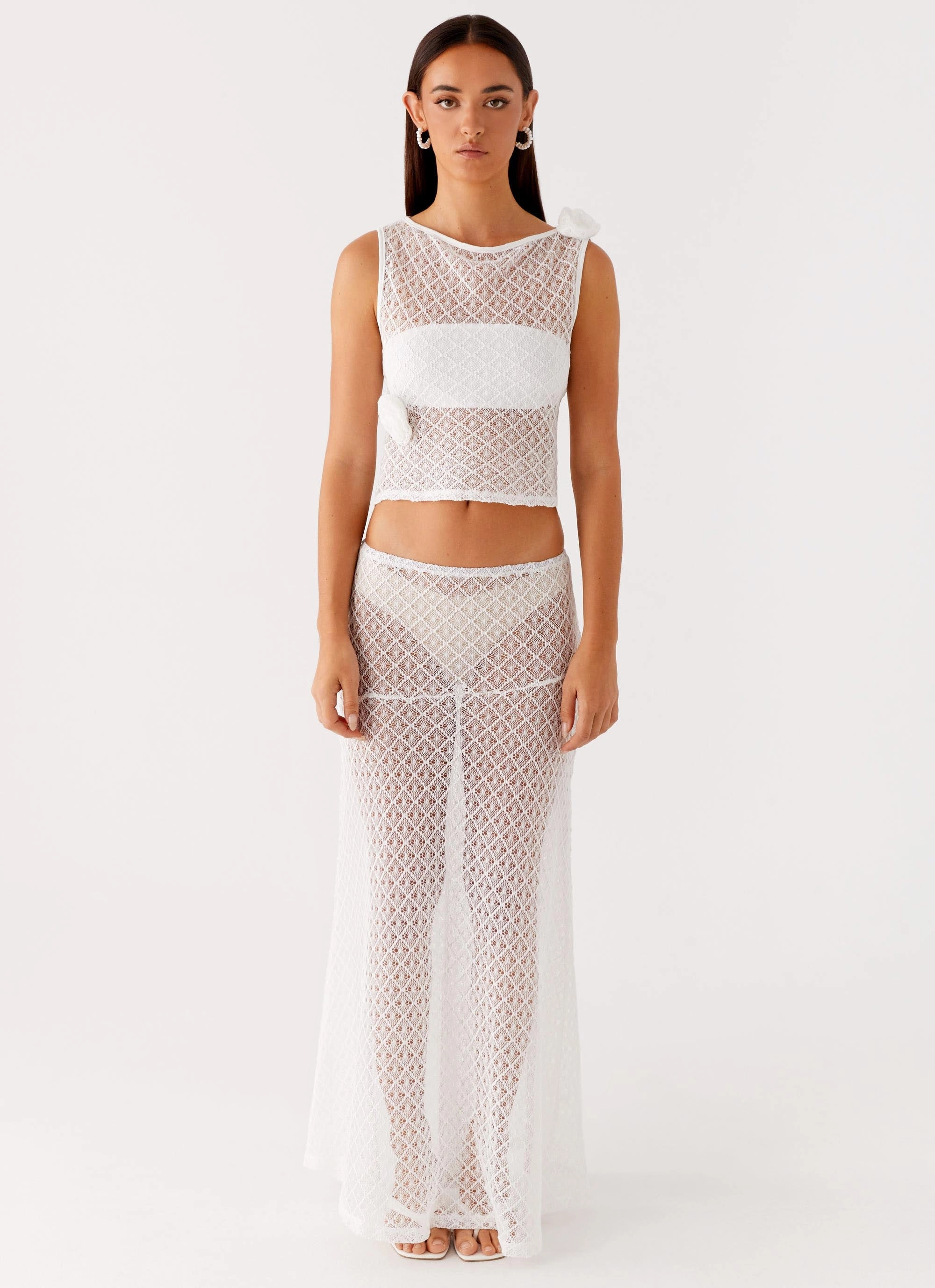Velli Crochet Top - White Quick-Dry Brushed Interior