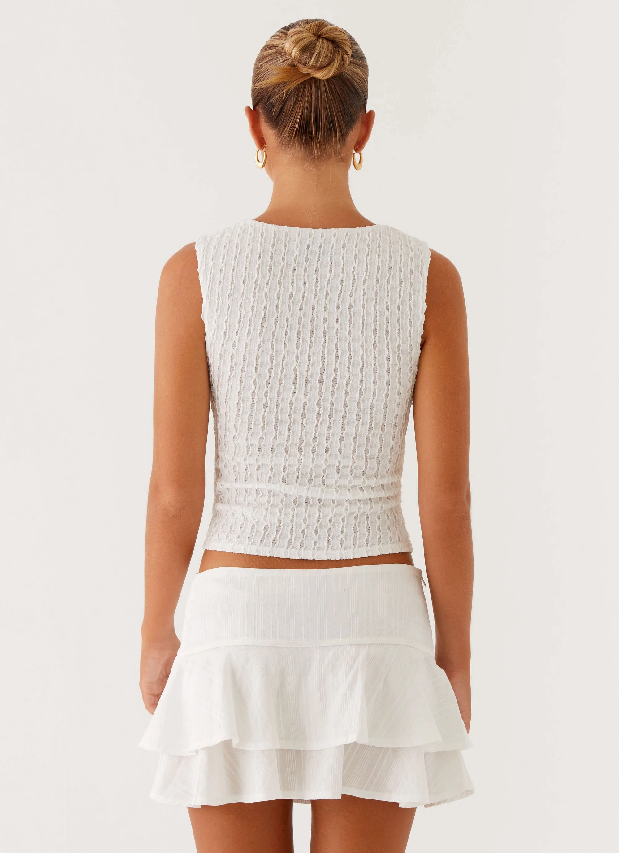 Lisbon Tank Top - White DurableDoubleLayeredHem Adjustable Hemline