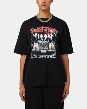 Stretch Woven Material Convertible Collar Loiter Always And Forever T-Shirt Black