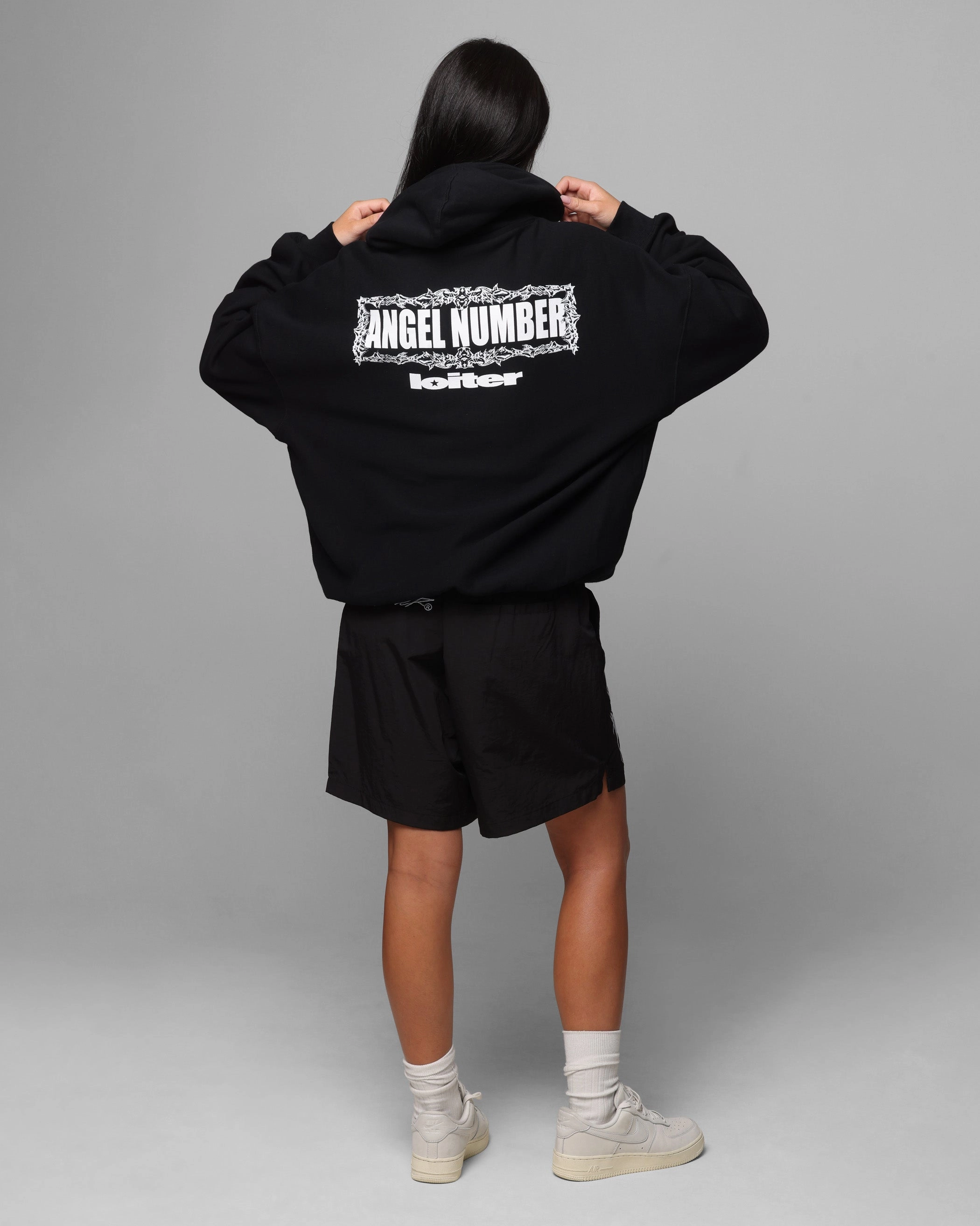 Odor Resistant Technology Loiter Angel Number Hoodie Black