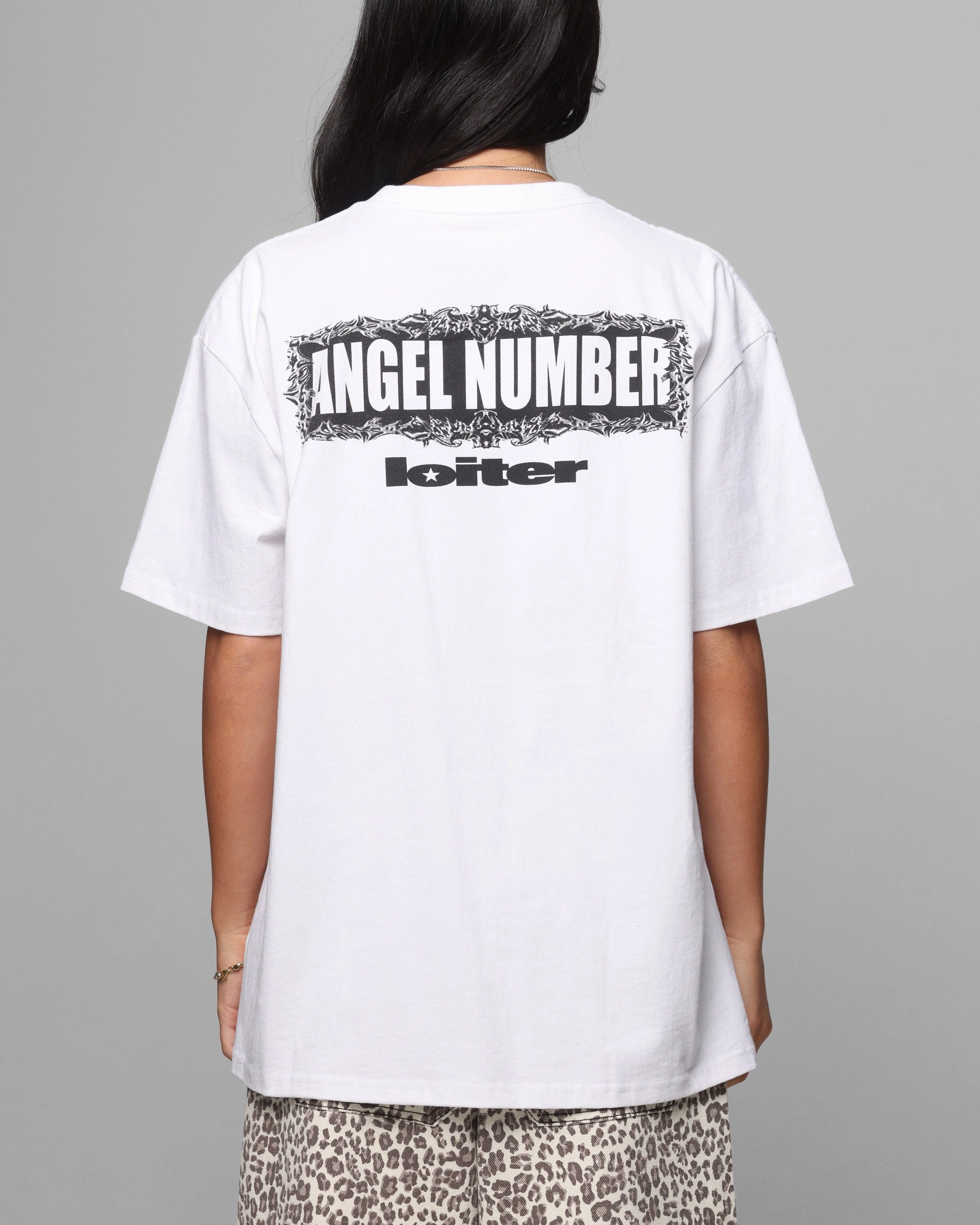 Low Impact Manufacturing NonIrritating Seams Loiter Angel Number T-Shirt White