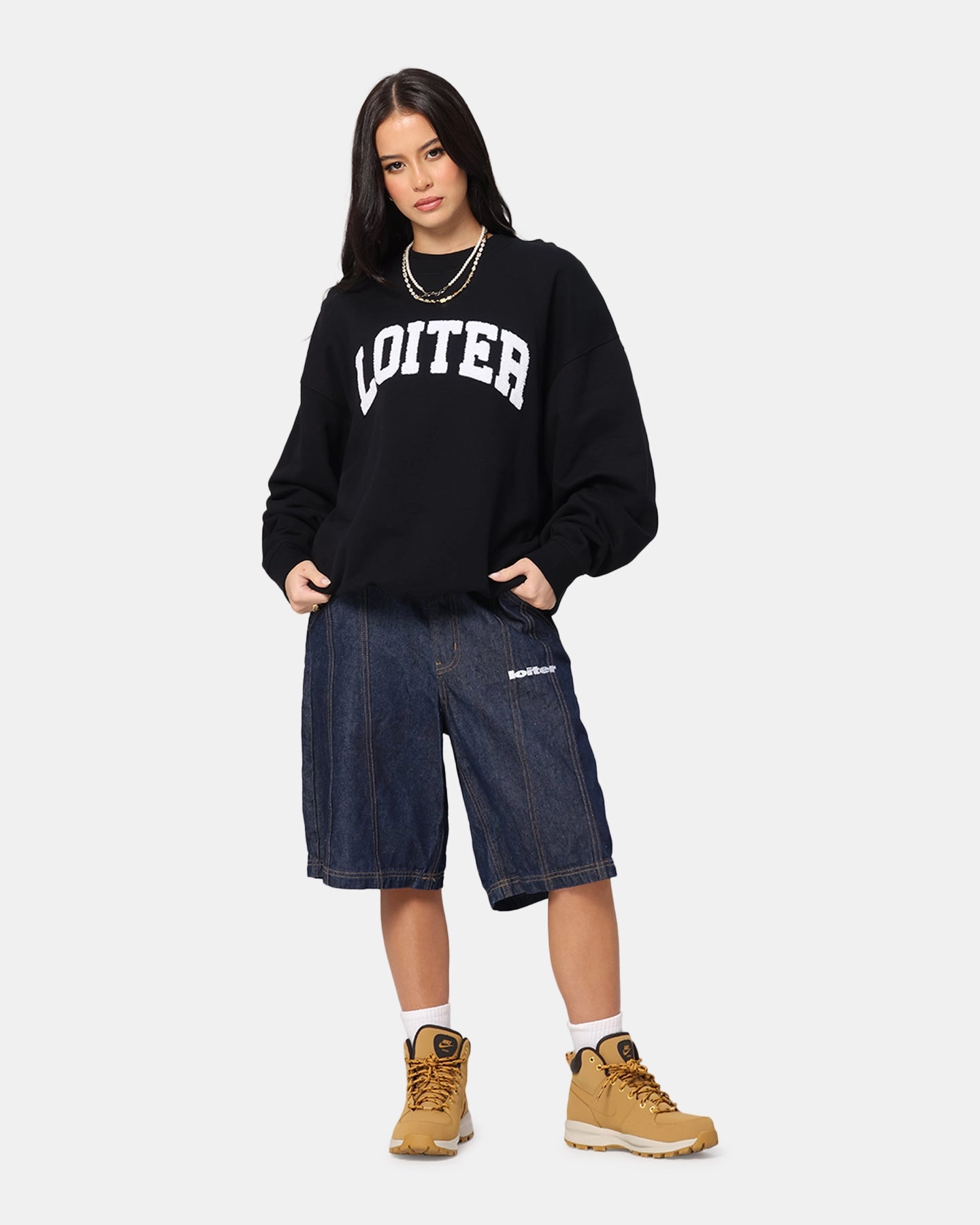 Loiter Arch Premium Crewneck Black Buttery Soft Handfeel