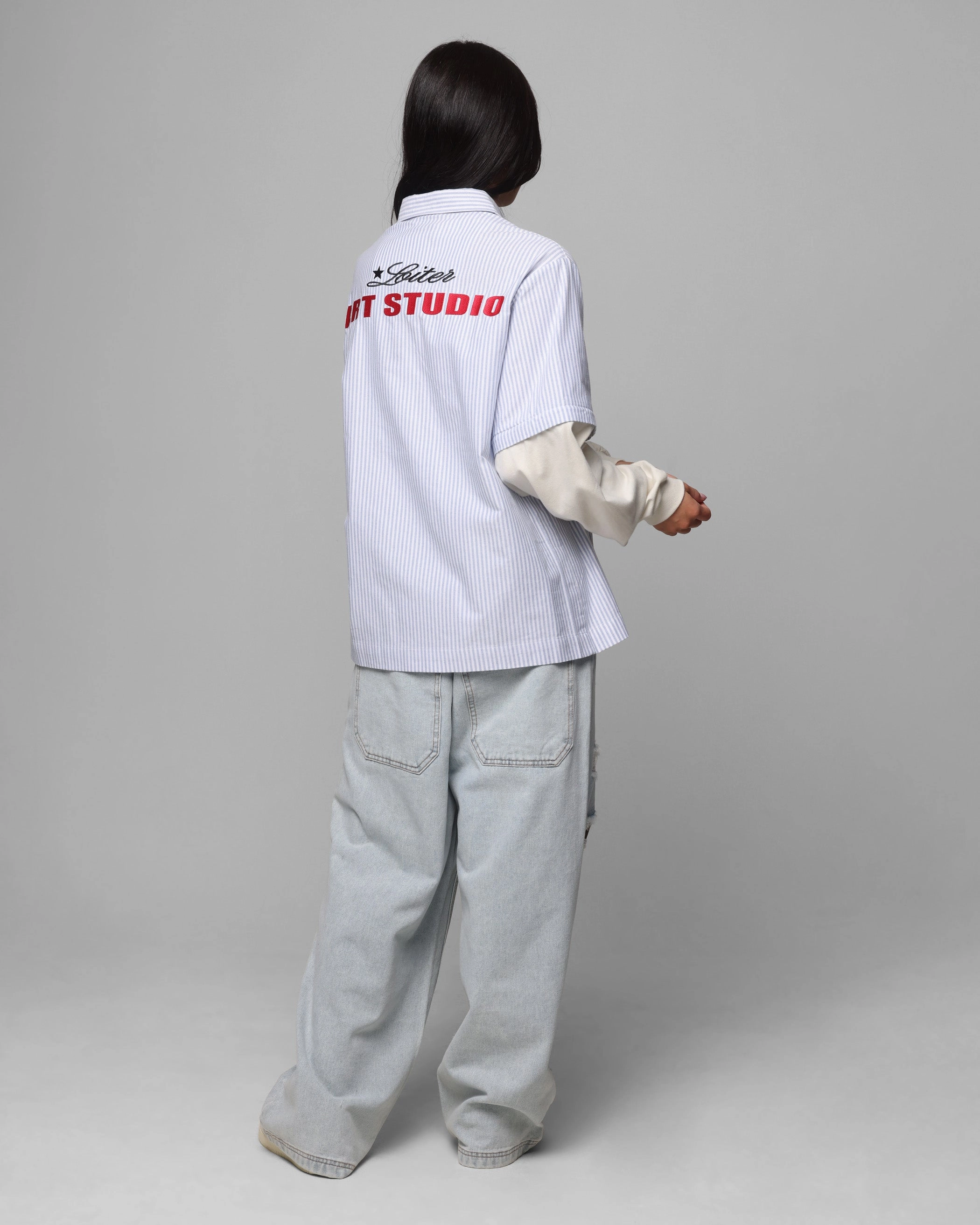 Loiter Art Studio Work Shirt Blue Stripe Modular Layering System Relaxed Look