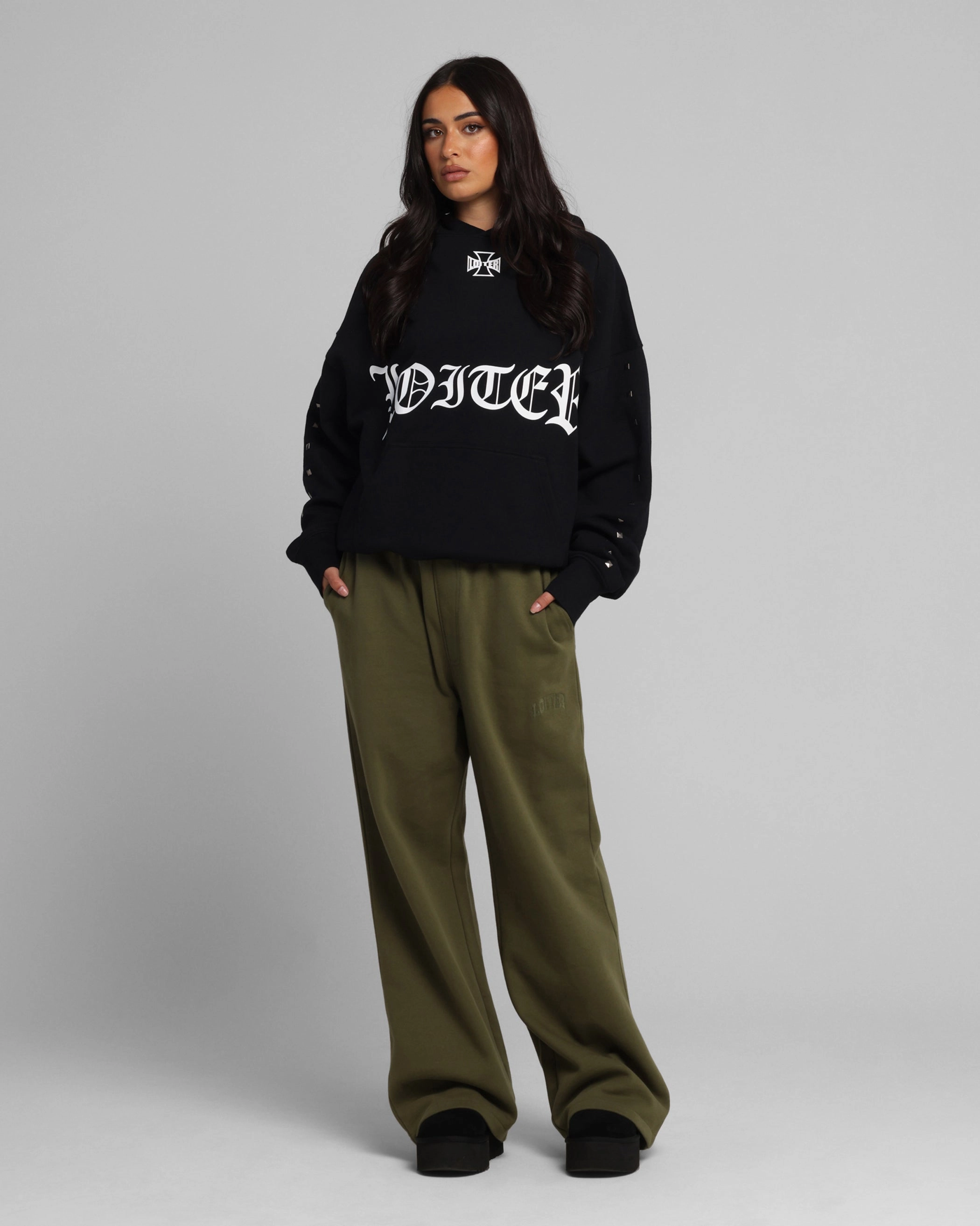 NonScratchyLining DoubleNeedle Stitching Loiter Bike Hoodie Black