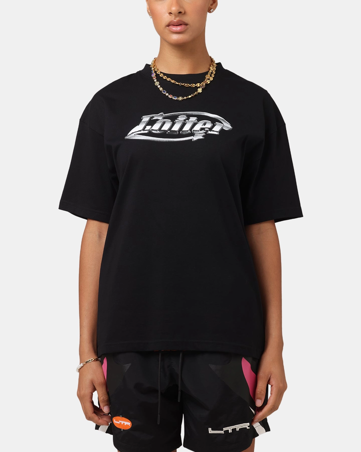 Loiter Chrome Logo T-Shirt Black Adjustable Hem Toggles