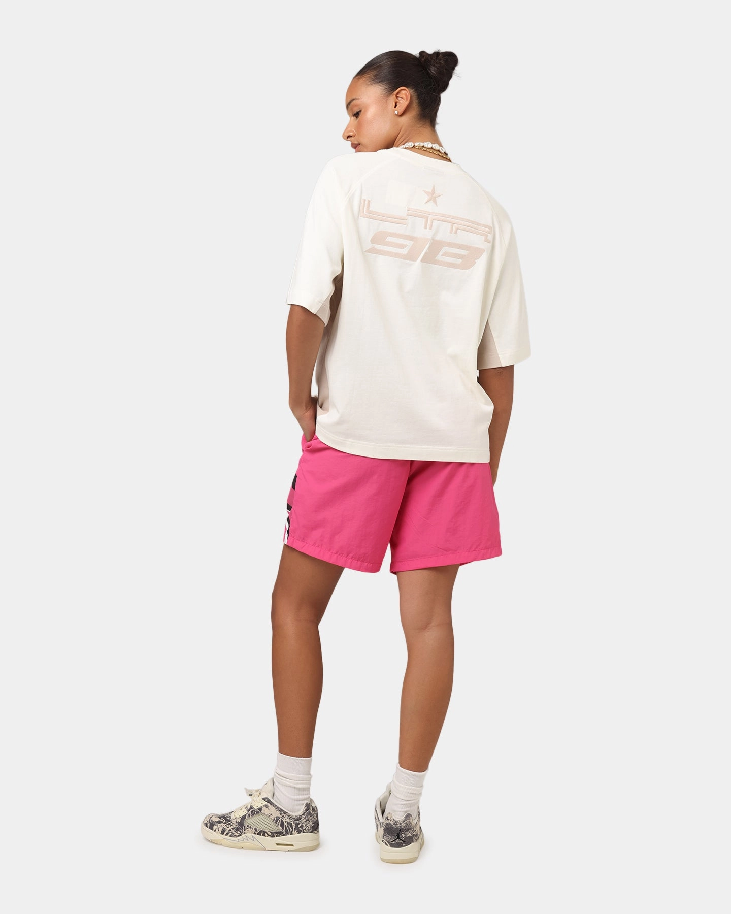 AdjustableNeckline Loiter Daytona Panel T-Shirt White/Stone