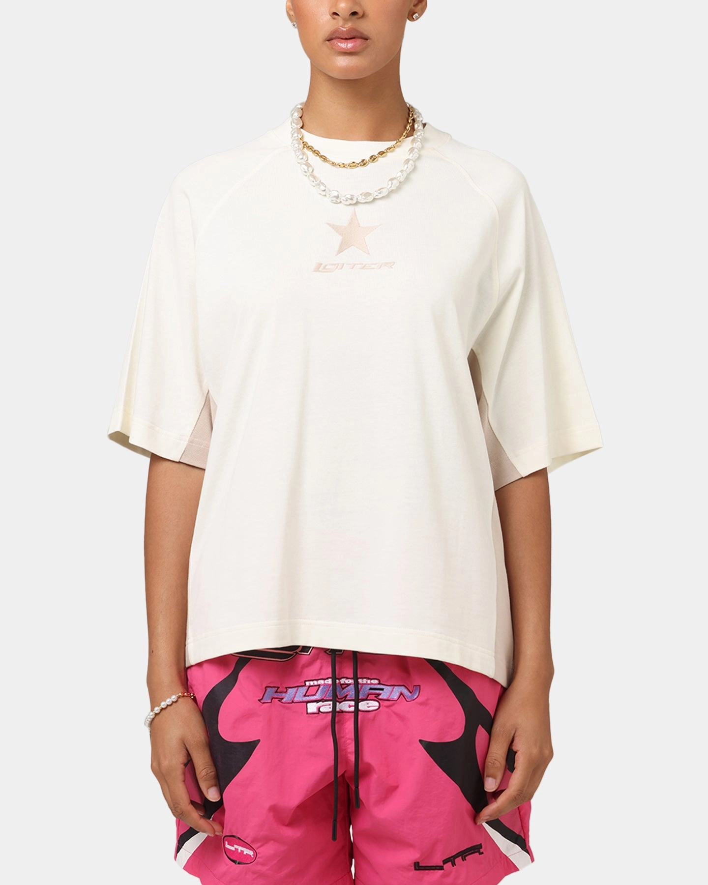 Loiter Daytona Panel T-Shirt White/Stone Ergonomic Fit Design AntiPillTreatment