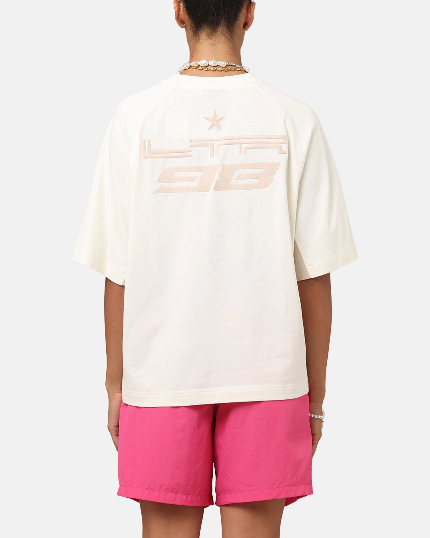 Layered Hemline Loiter Daytona Panel T-Shirt White/Stone