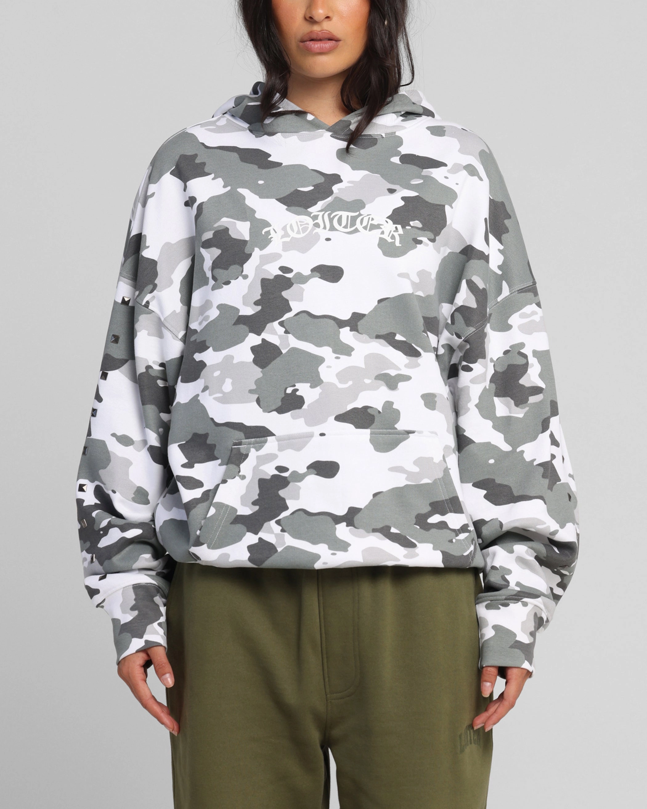 Ribbed collar Loiter Draco Hoodie Snow Camo