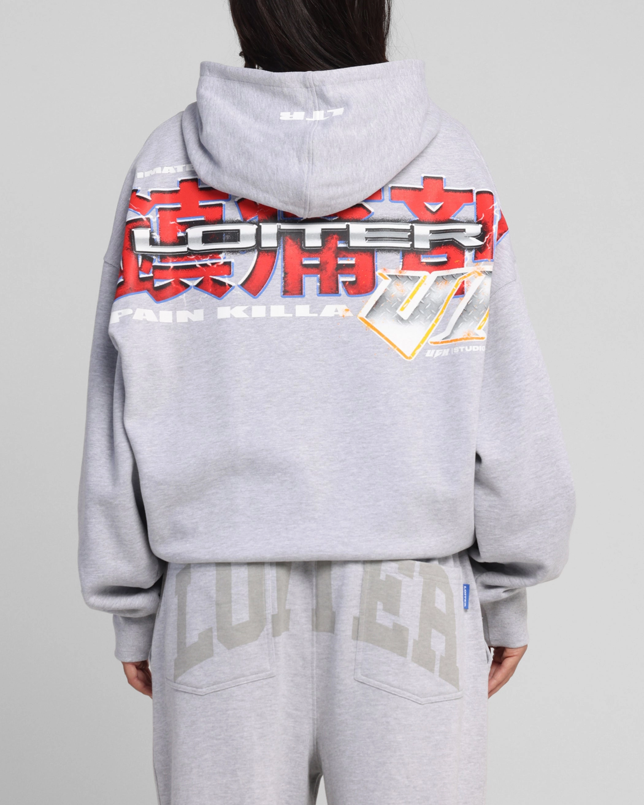 Loiter Fighter Zip Hoodie Grey Wrinkle Free Texture