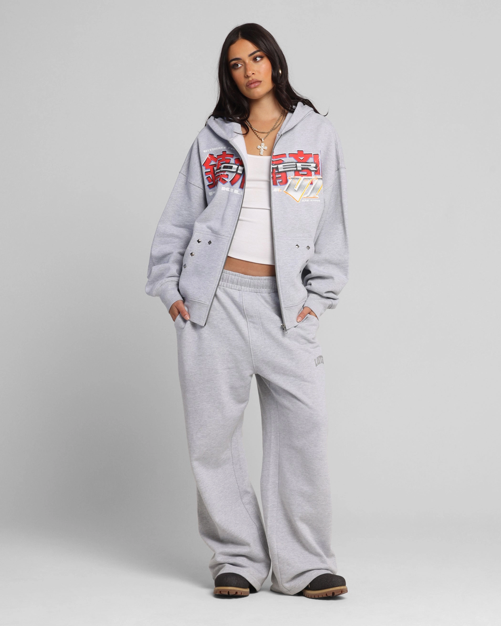 Loiter Fighter Zip Hoodie Grey Hypoallergenic Lining