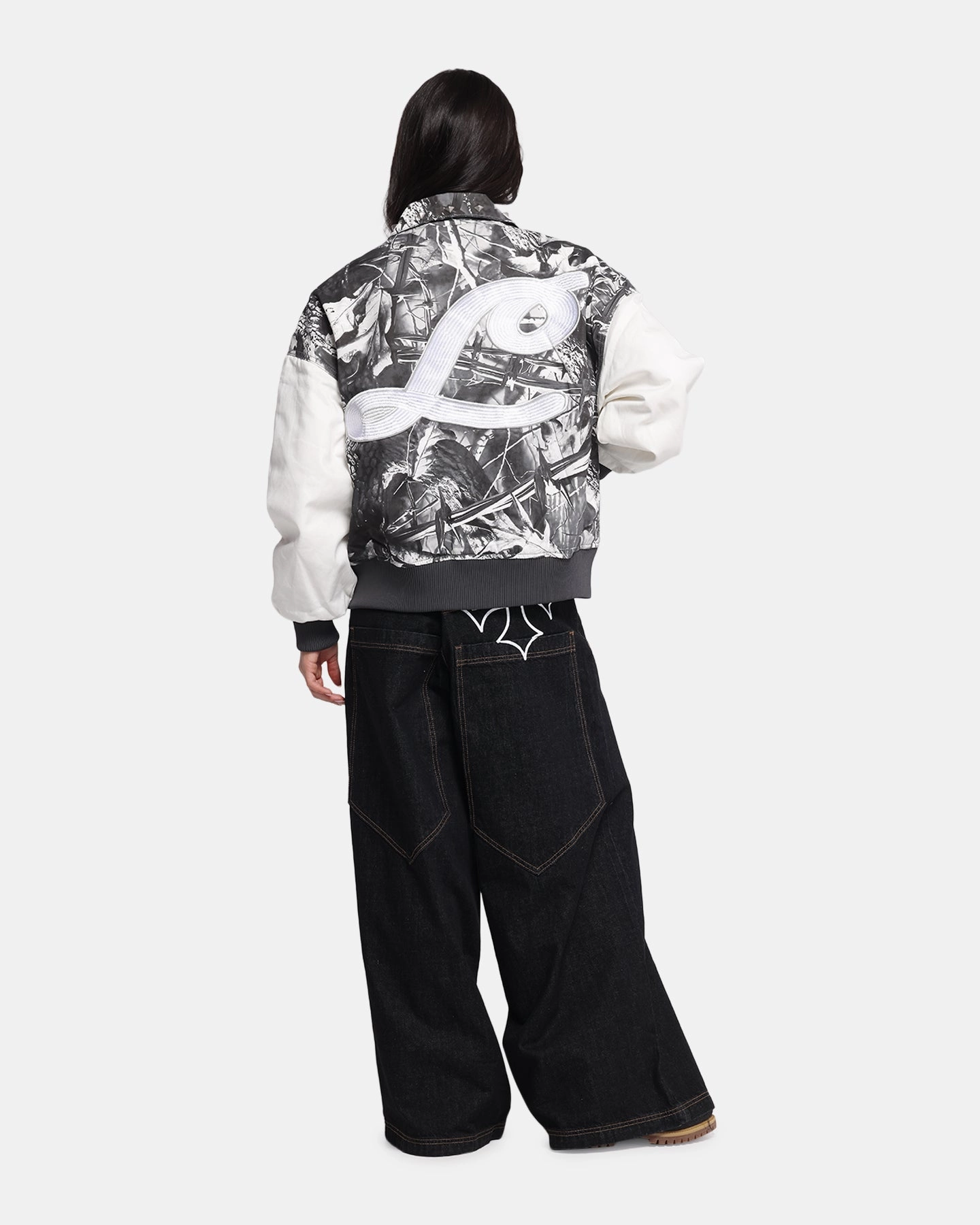 Rolled Hem Detailing Loiter Frontier Varsity Jacket Real Tree Camo