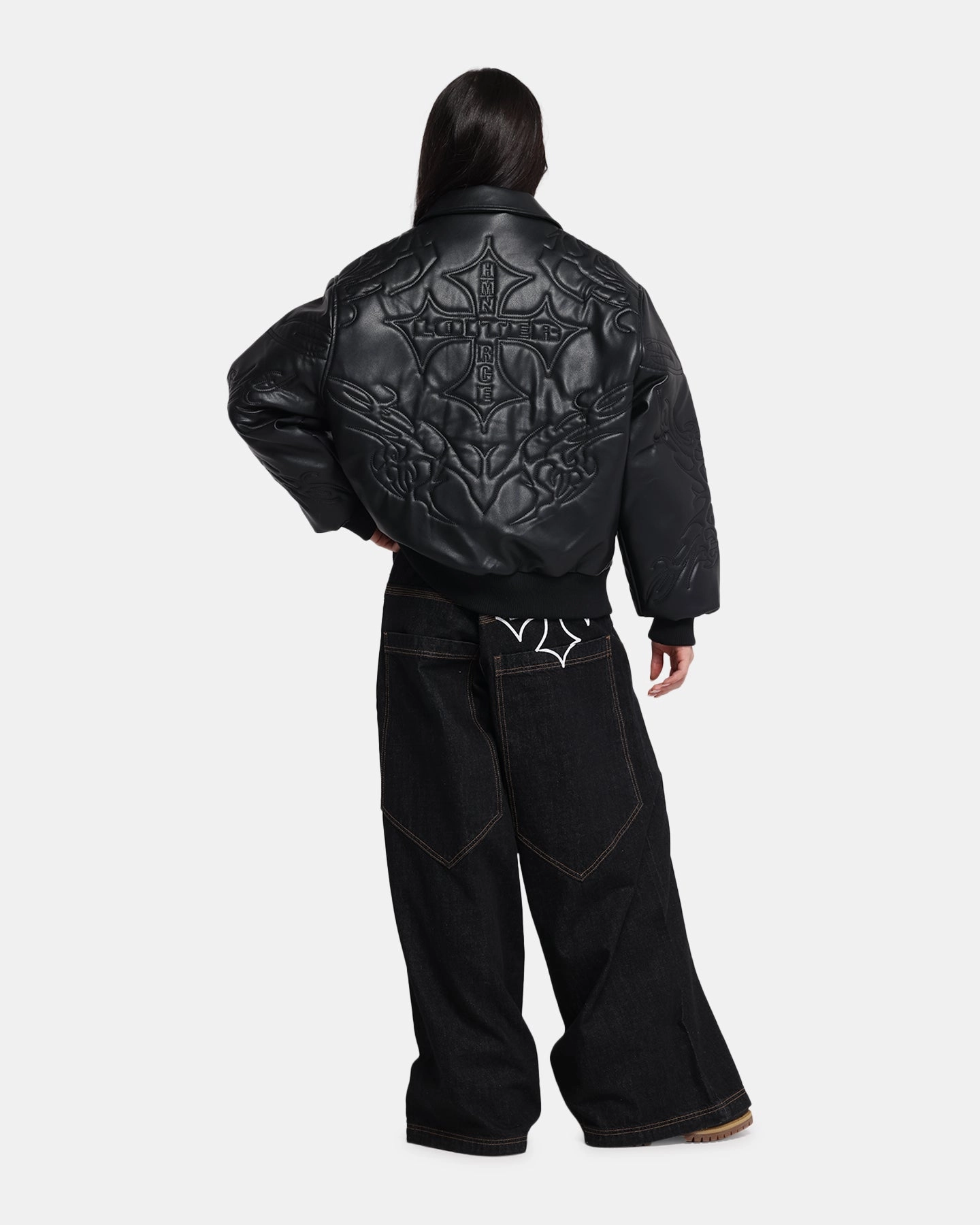 CrossGrain Fabric Weighted Hem Loiter Fury Vegan Leather Jacket Washed Black