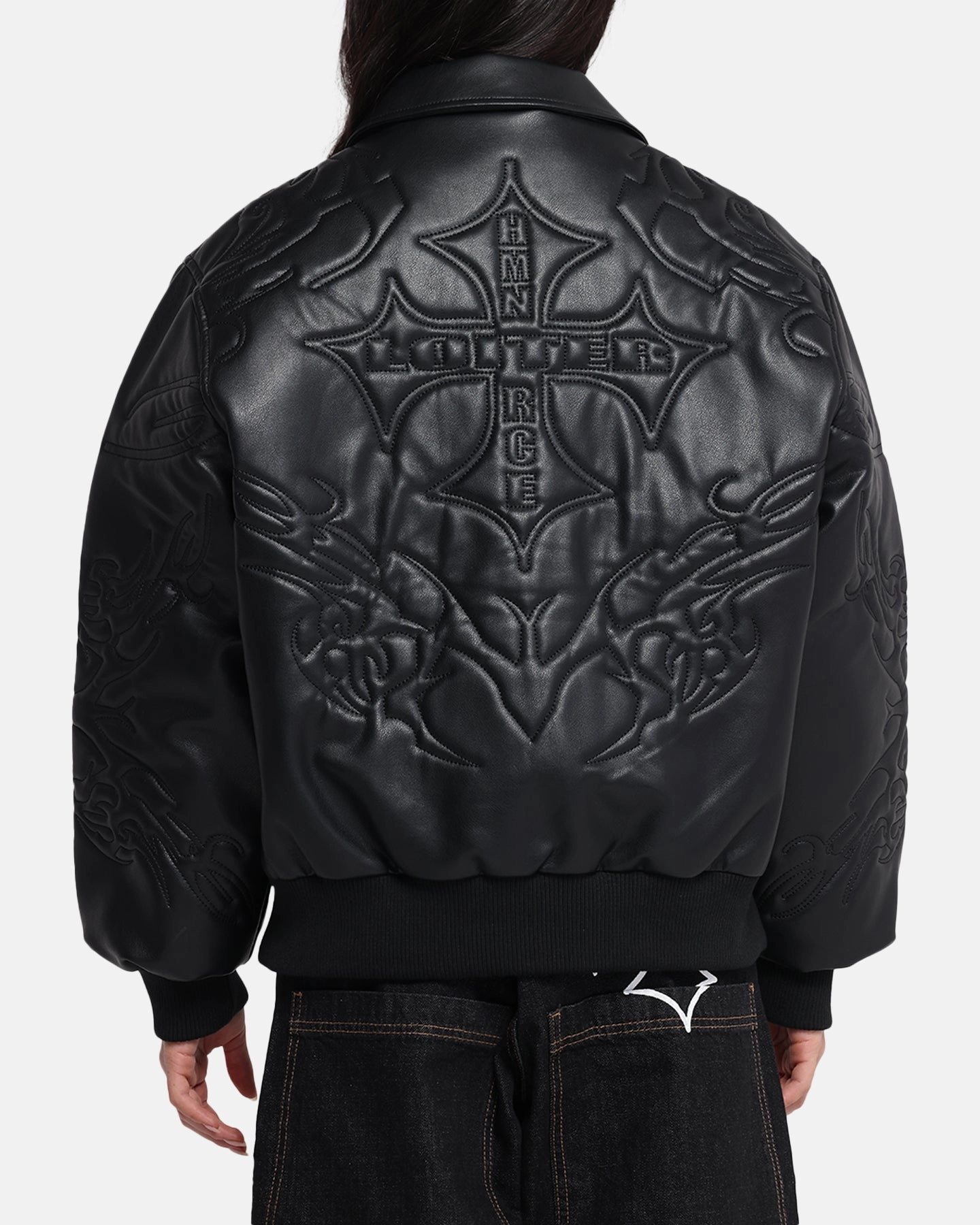 Loiter Fury Vegan Leather Jacket Washed Black UltravioletProtectionFabric Yarn Dyed Fabric