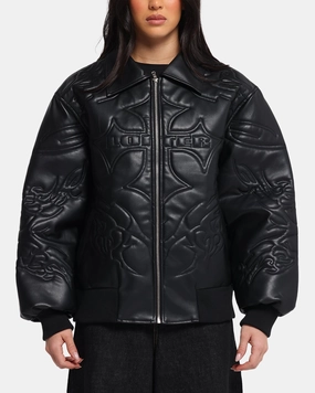 Loiter Fury Vegan Leather Jacket Washed Black ReinforcedShoulders Everyday Fashion