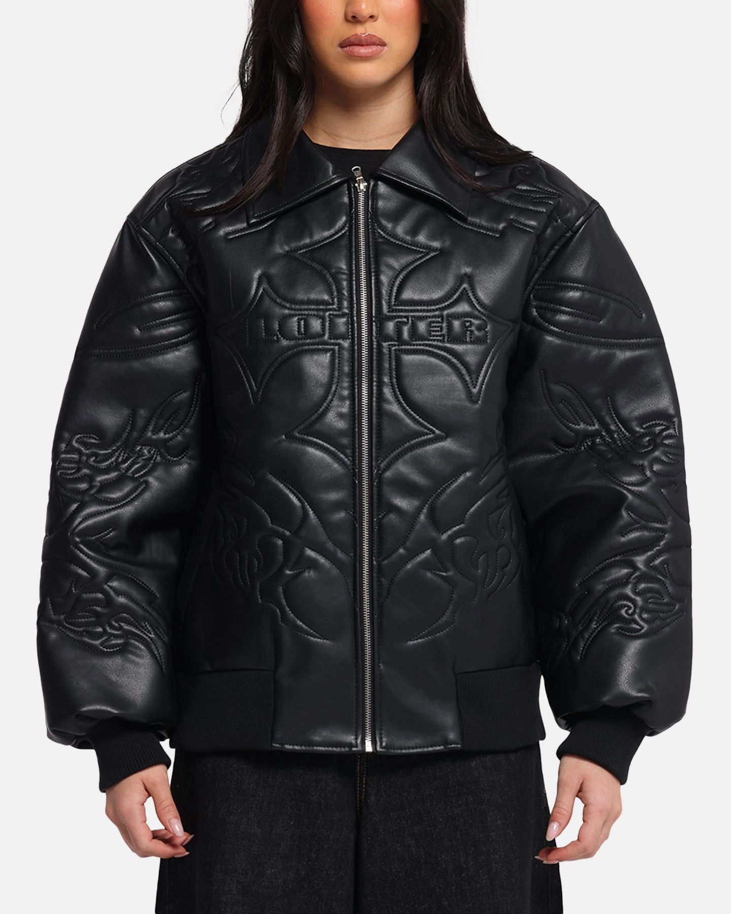 Loiter Fury Vegan Leather Jacket Washed Black ReinforcedShoulders Everyday Fashion