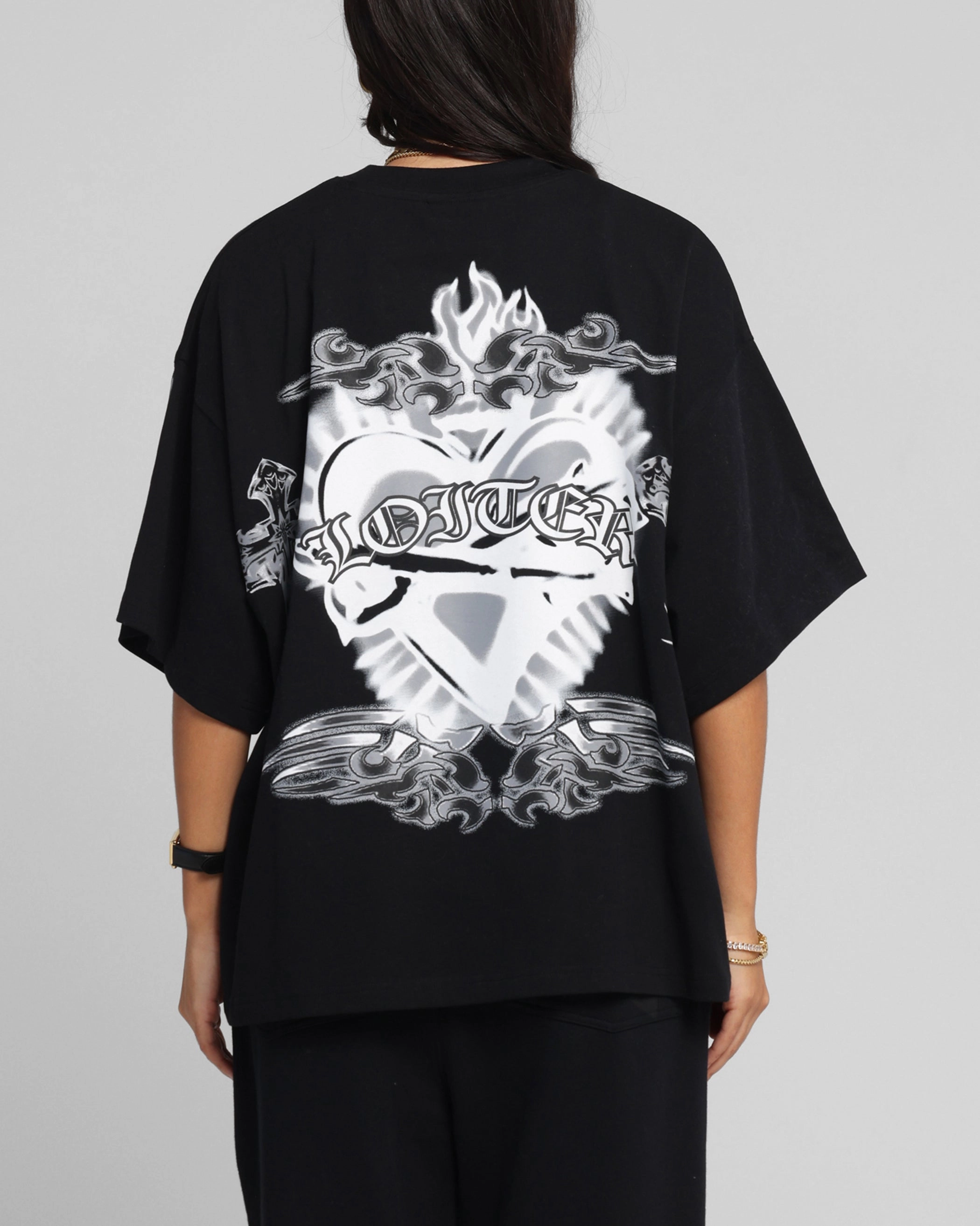 Loiter Hearts T-Shirt Black LowMaintenanceFabric