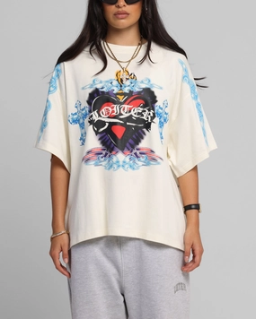 Reinforced Shoulders Loiter Hearts T-Shirt Off White