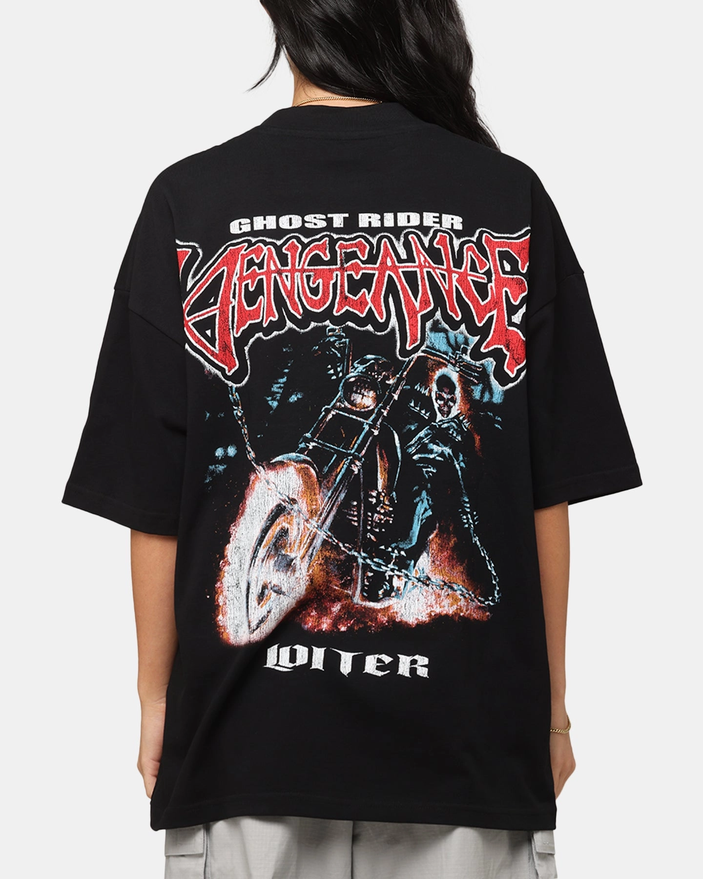 Loiter Marvel Ghost Rider Mock Neck T-Shirt Black Casual Style Eco Friendly Material