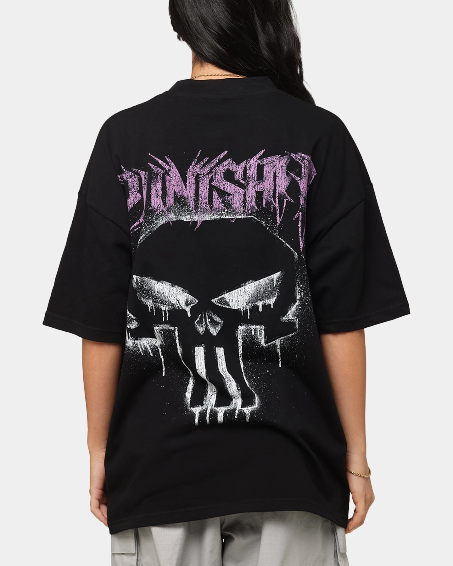 Adjustable Cuff Unlined Design Loiter Marvel The Punisher Mock Neck T-Shirt Black
