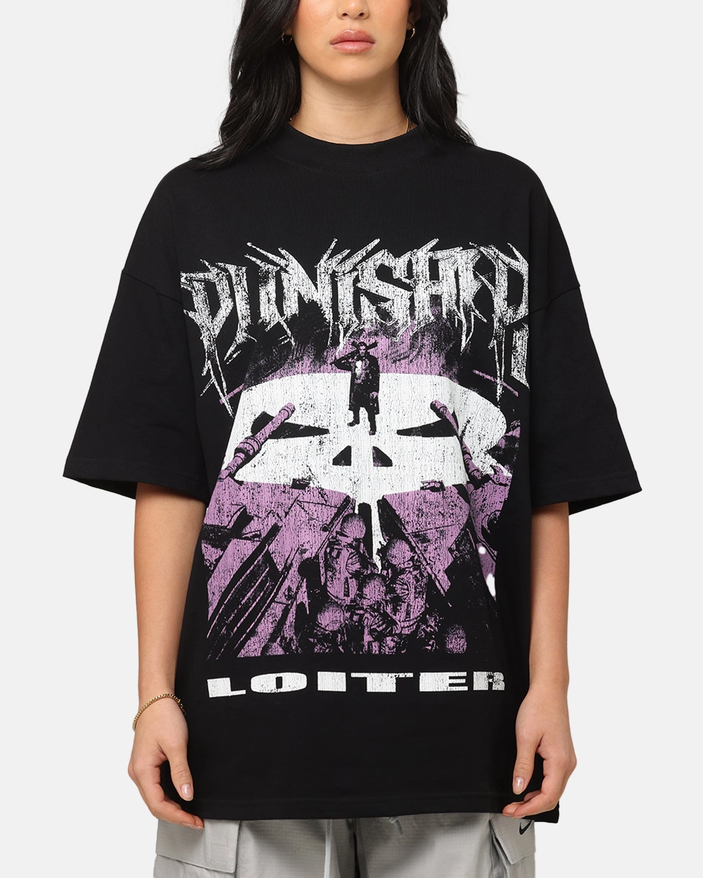 Ventilated Panels Loiter Marvel The Punisher Mock Neck T-Shirt Black