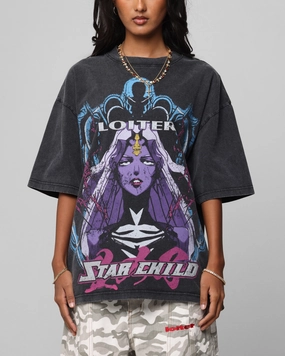 Loiter Midnight Widow Vintage T-Shirt Washed Black Loose cut