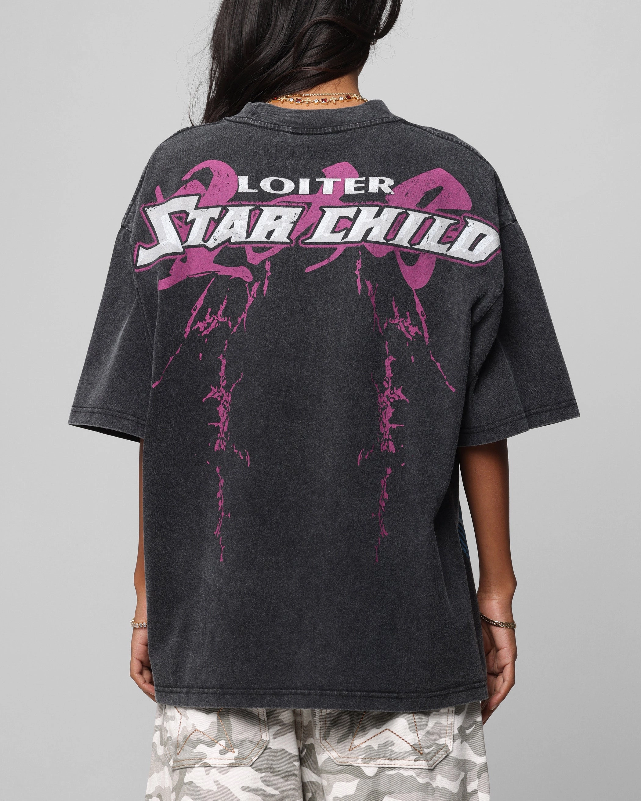 Loiter Midnight Widow Vintage T-Shirt Washed Black FrayResistant Fabric Breathable Linen Blend