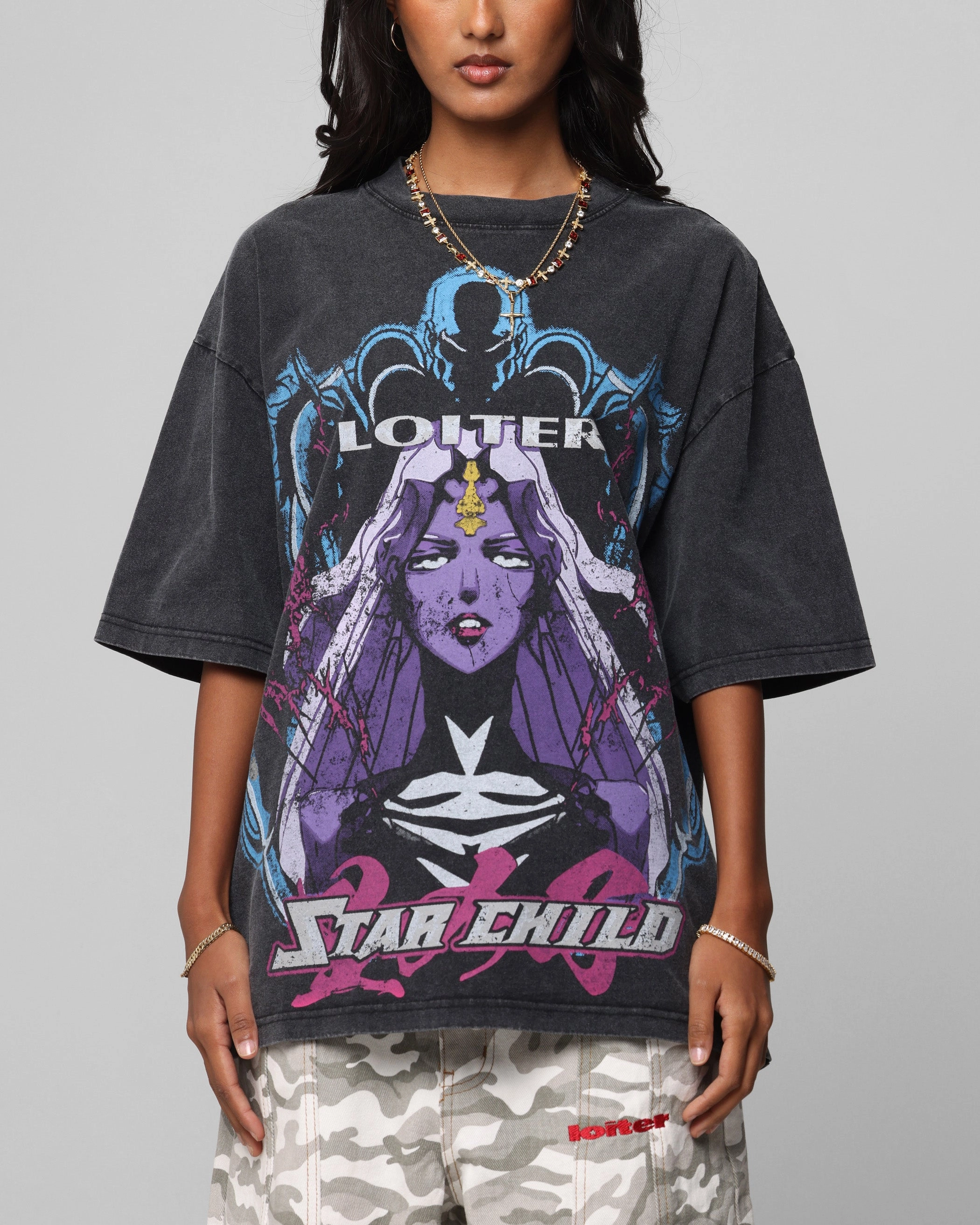 Loiter Midnight Widow Vintage T-Shirt Washed Black Loose cut