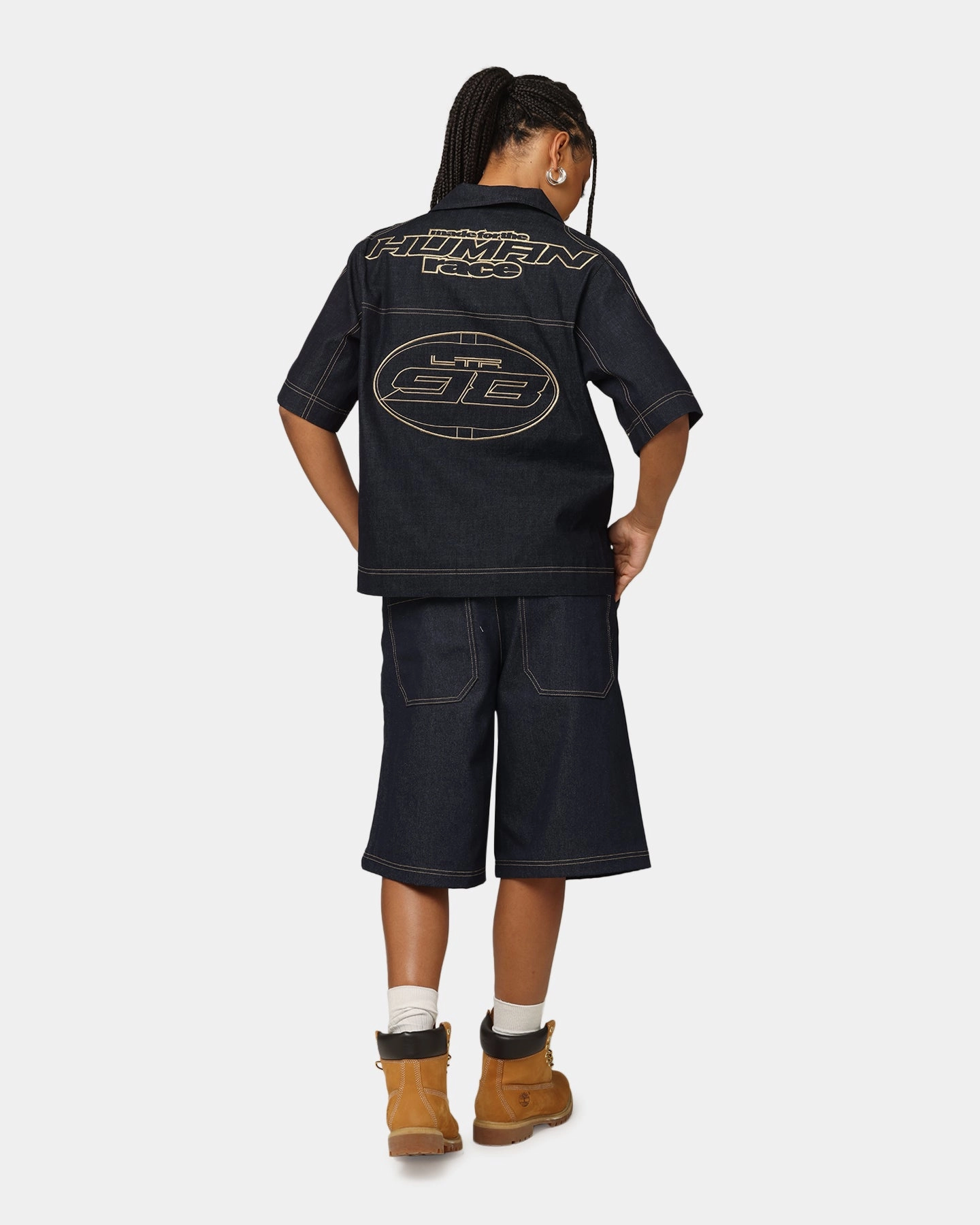 EcoFriendly Dye Loiter Motor Denim Button Up Shirt Indigo