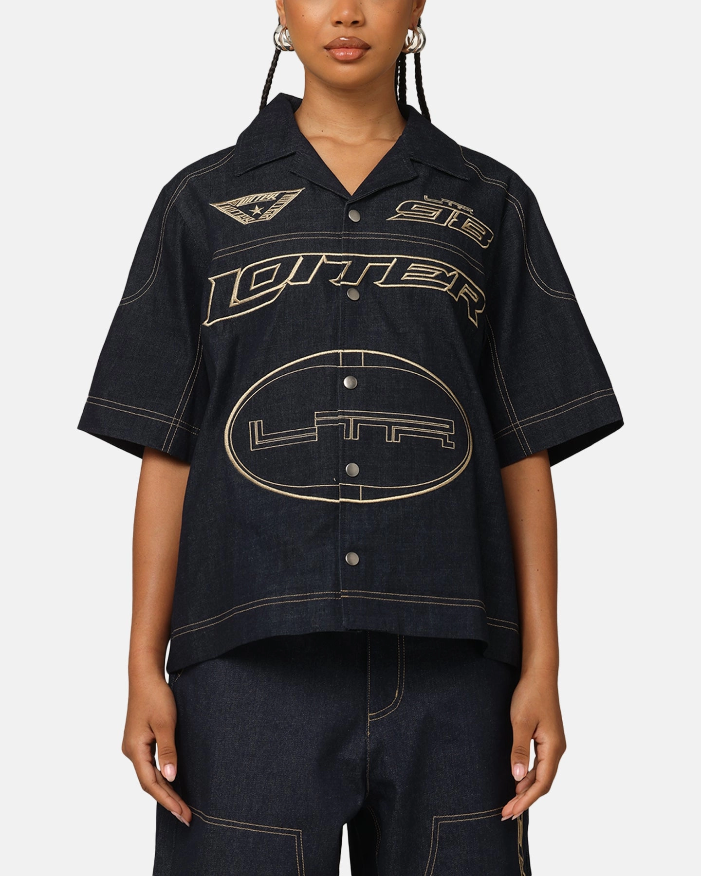 Odor Resistant Coating Loiter Motor Denim Button Up Shirt Indigo