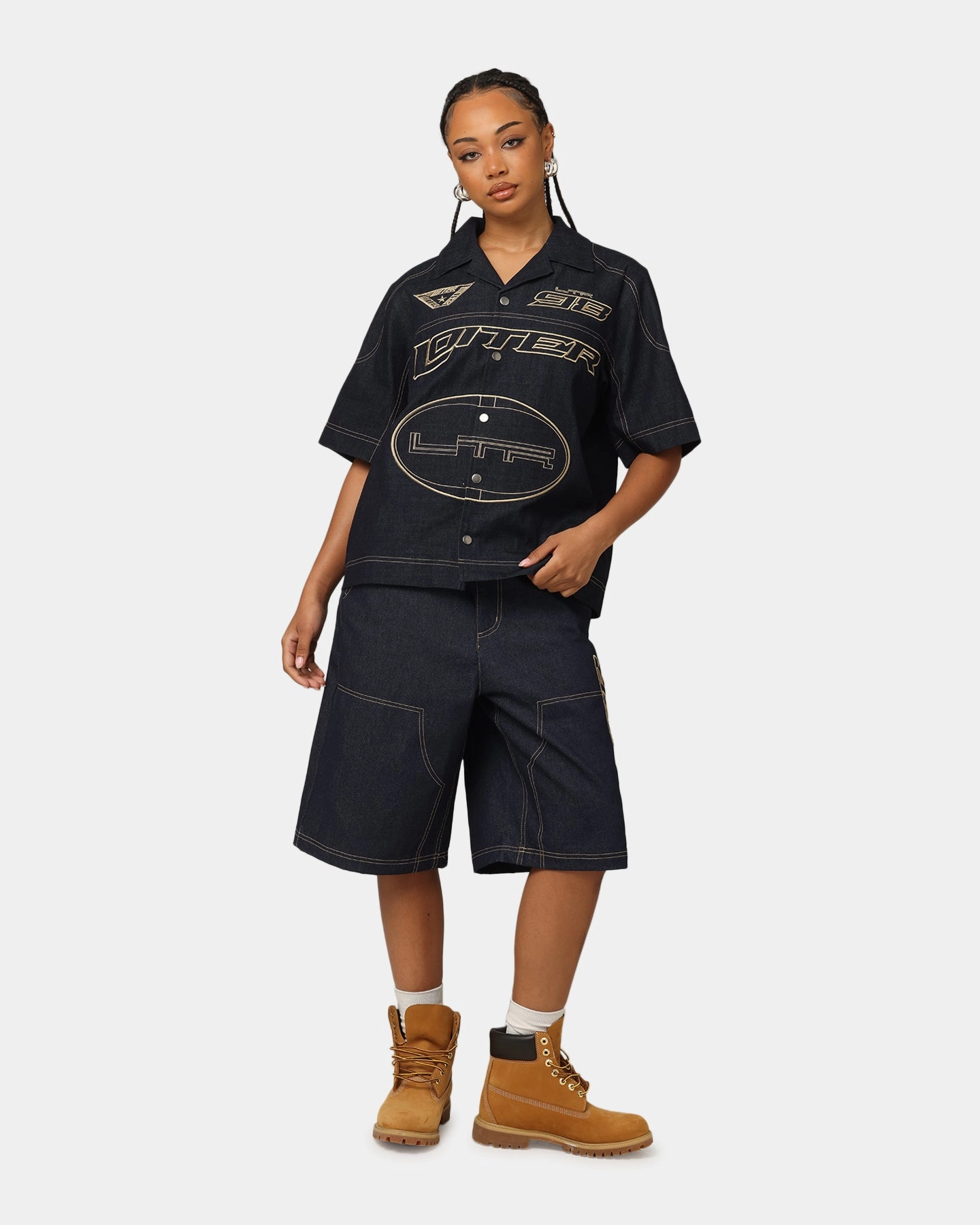 Loiter Motor Denim Button Up Shirt Indigo OdorControl Technology Multi Directional Mobility