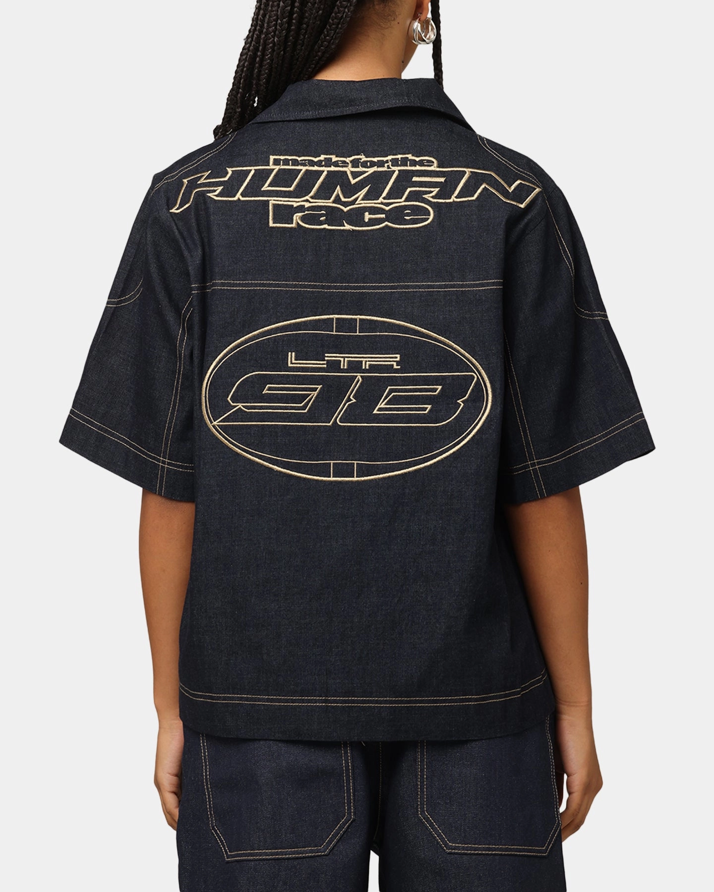 Loiter Motor Denim Button Up Shirt Indigo EcoFriendly Dye