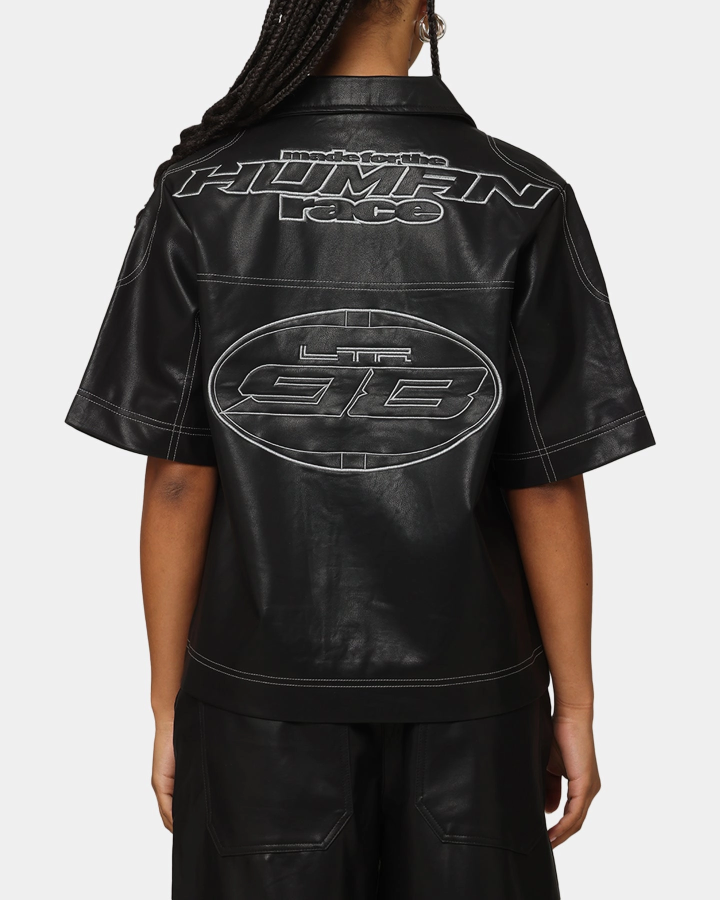 SoftBrushed Loiter Motor PU Leather Button Up Shirt Black