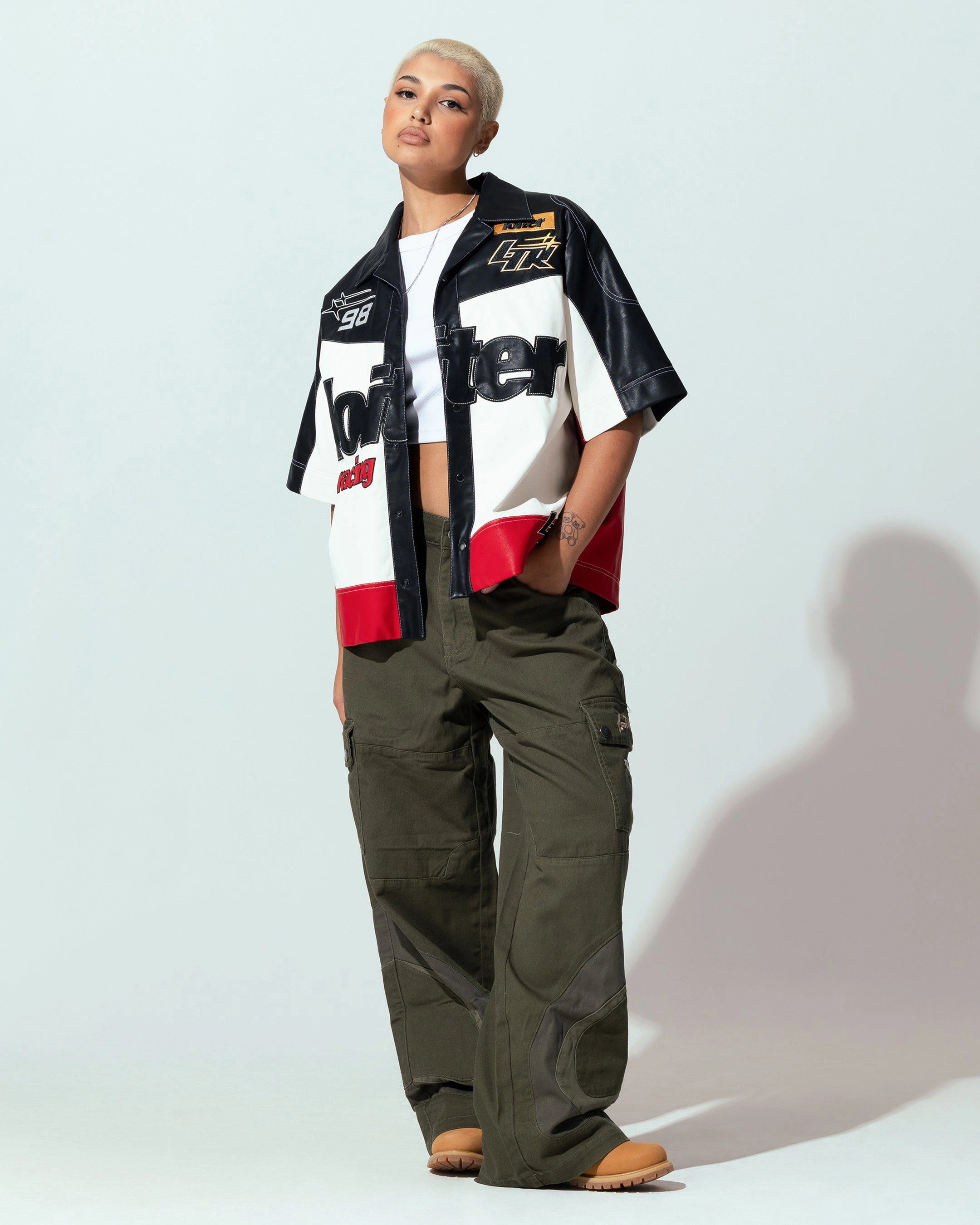 Loose Blouse Loiter Racer Button Up Shirt Black/Red