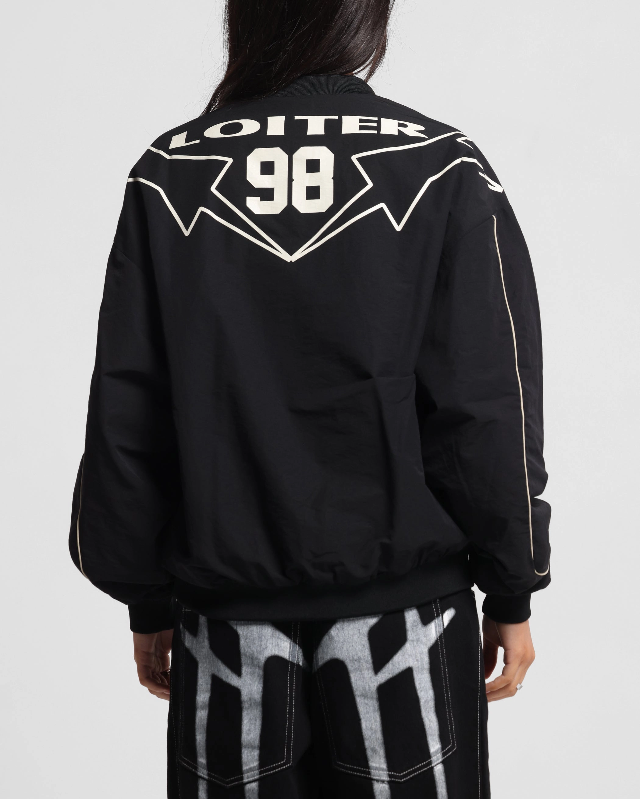 AdjustableHemCuffs Bamboo Fiber Fabric Loiter Racer Nylon Jersey Crewneck Black