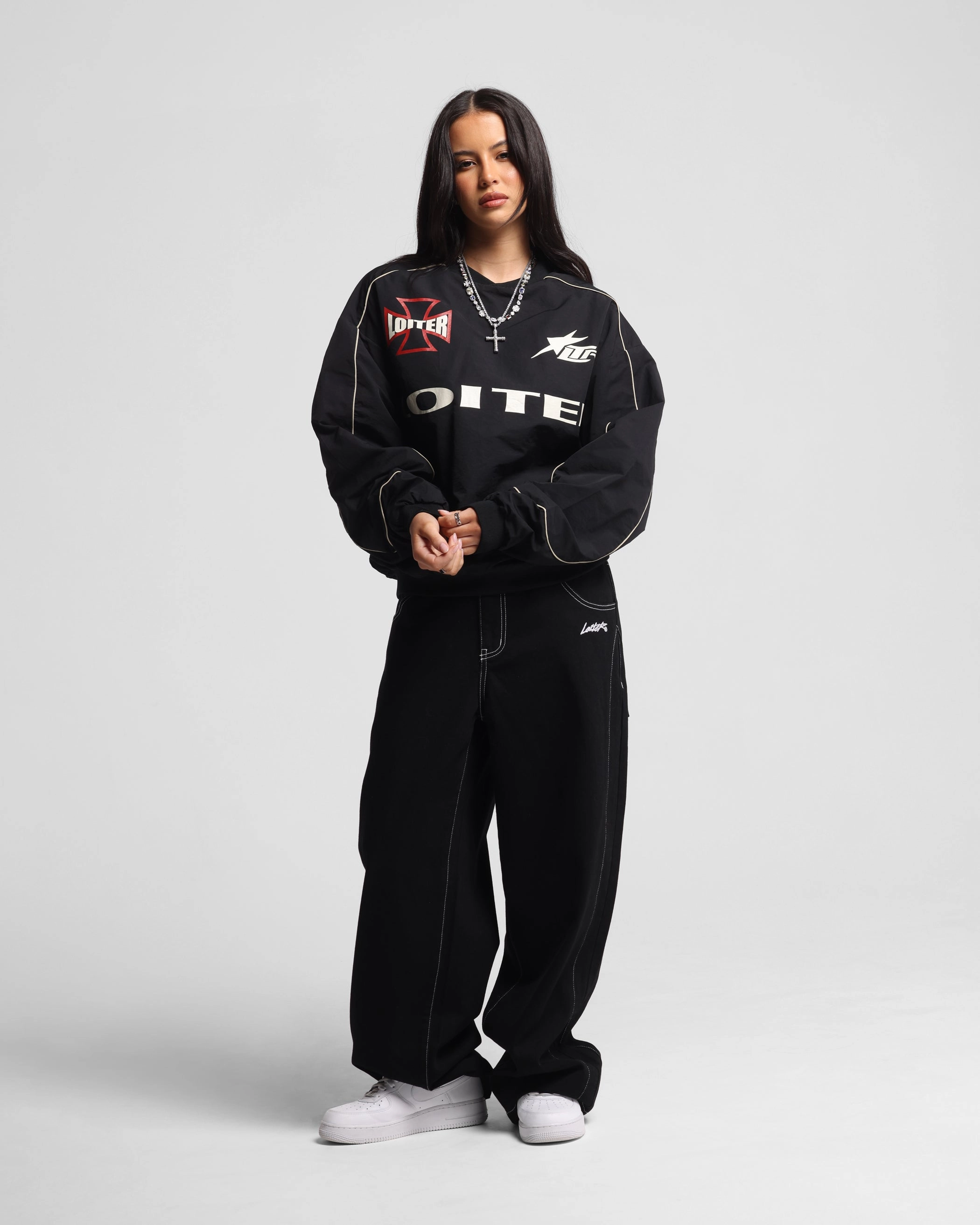 Fashionable Shirt Low Impact Manufacturing Loiter Racer Nylon Jersey Crewneck Black