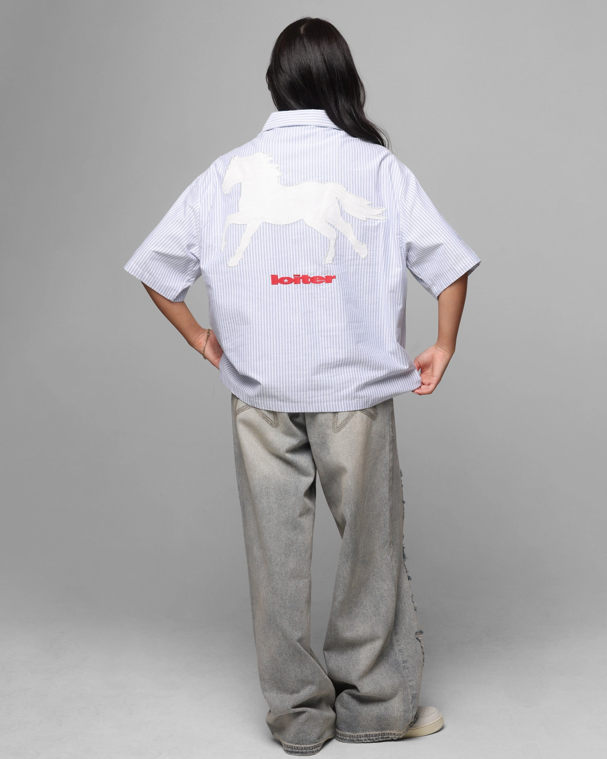 Lightweight Material Loiter Rodeo Quarter Zip Up Shirt Blue Pin Stripe