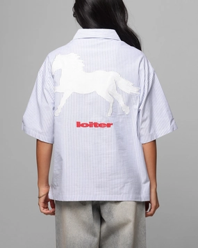 SlubTexture AthleticInspired Loiter Rodeo Quarter Zip Up Shirt Blue Pin Stripe