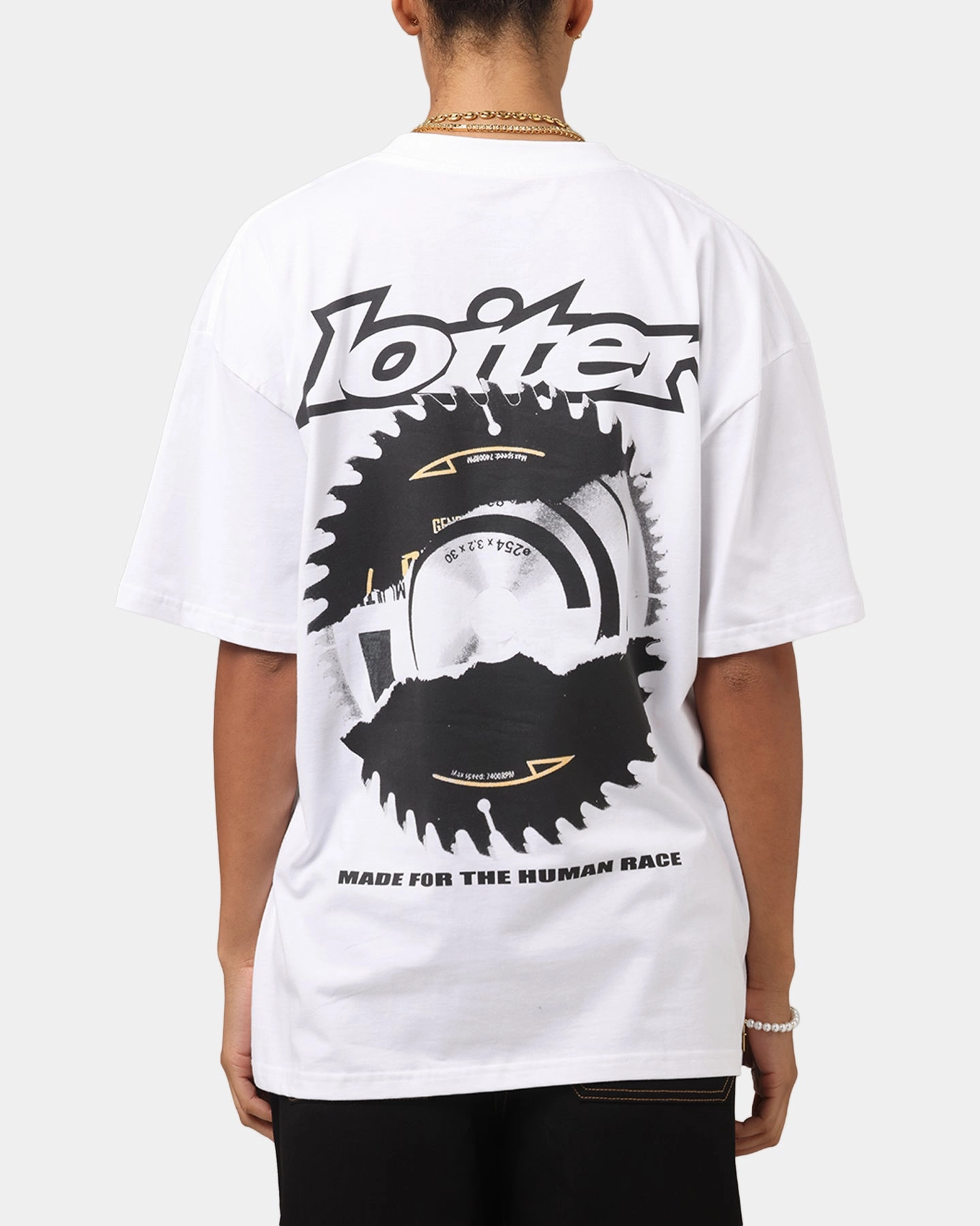 Ventilated Panel Design Friction Resistant Edges Loiter Saw Blade Drop T-Shirt White