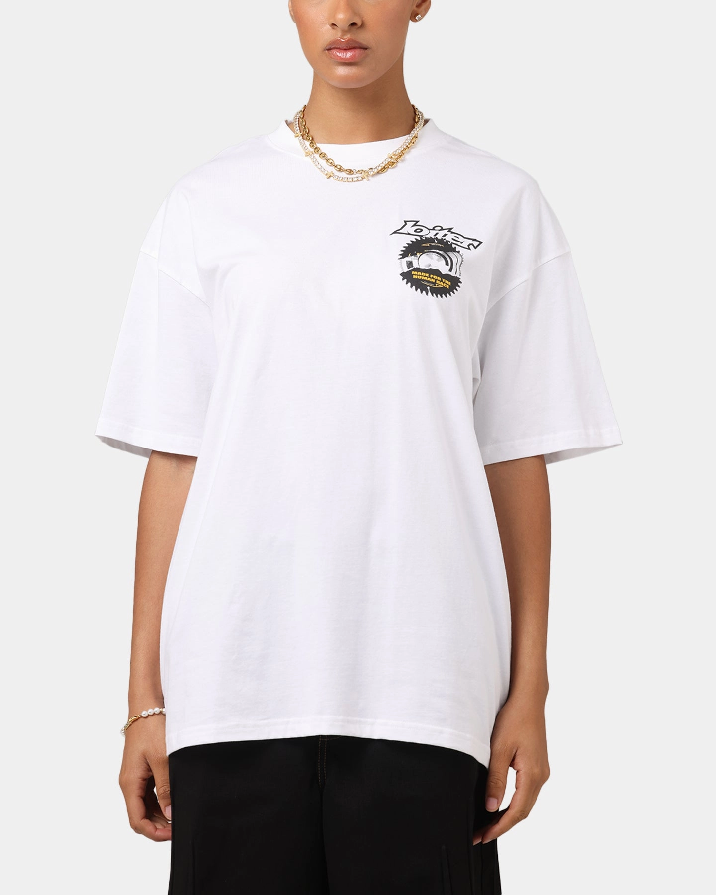 WrinkleResistant Cloth Loiter Saw Blade Drop T-Shirt White