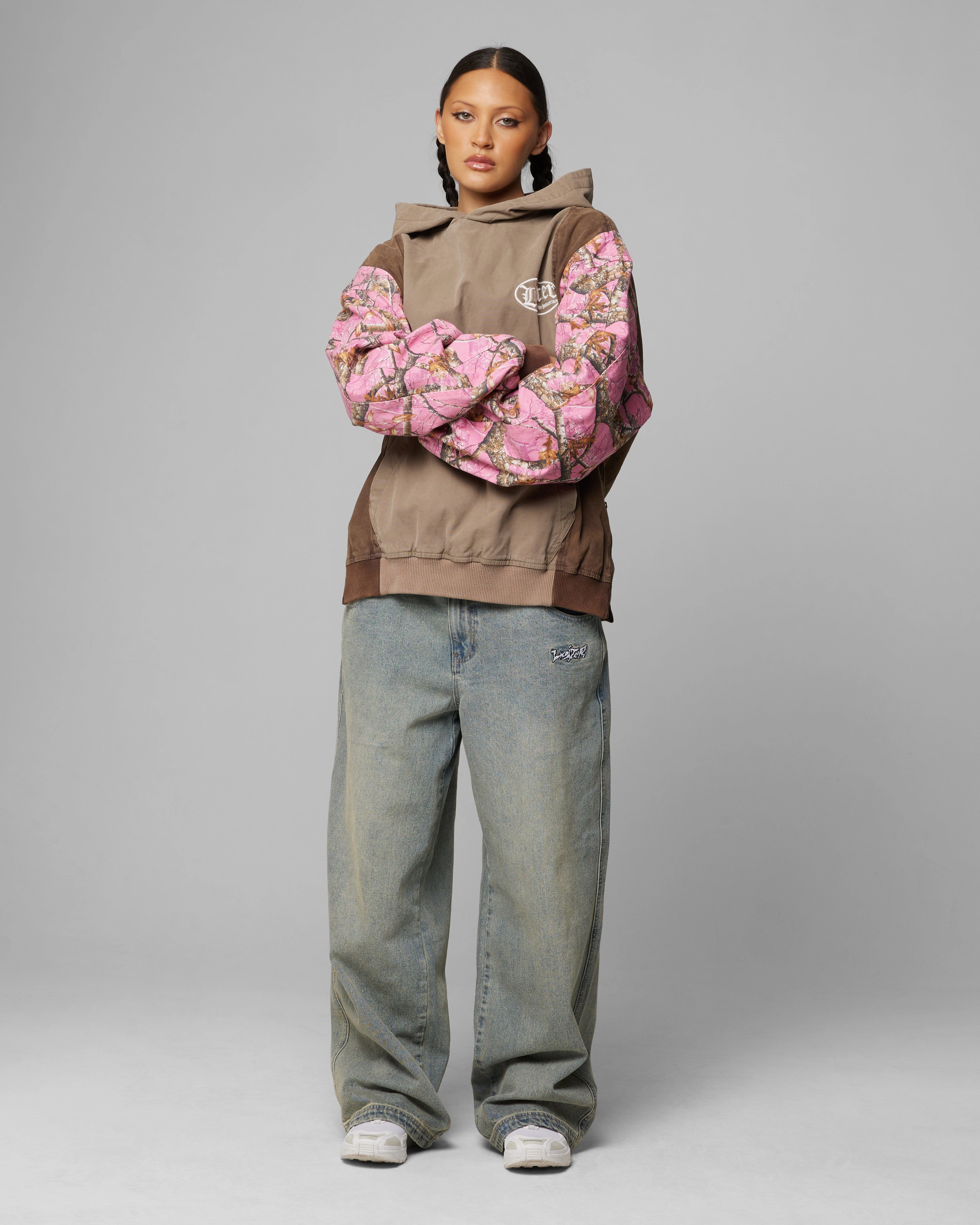 Loiter Splinter Hoodie Pink Camo Casual Sweater ThermalLining