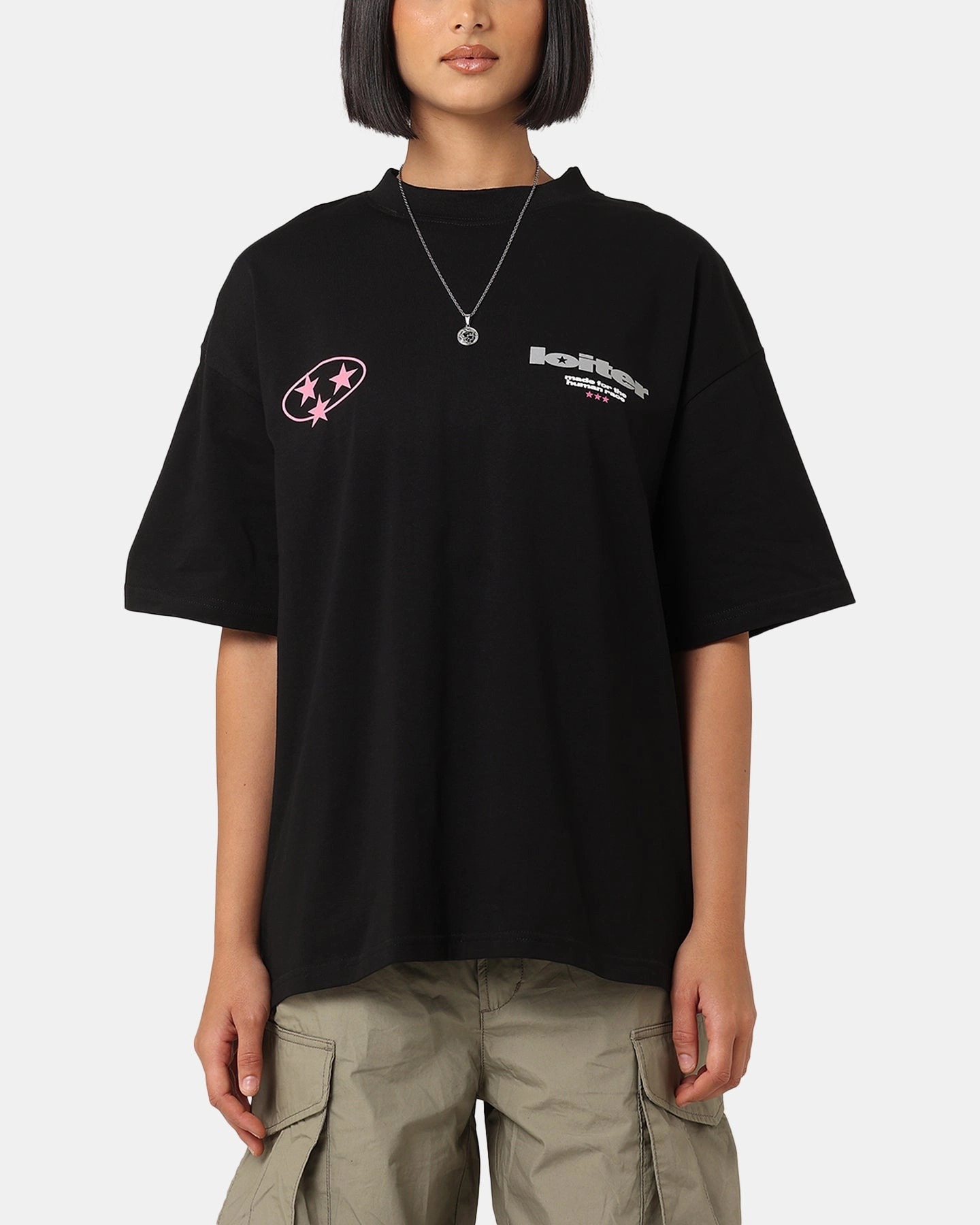 ReinforcedShoulders Double Faced Jersey Knit Loiter Star Child T-Shirt Black