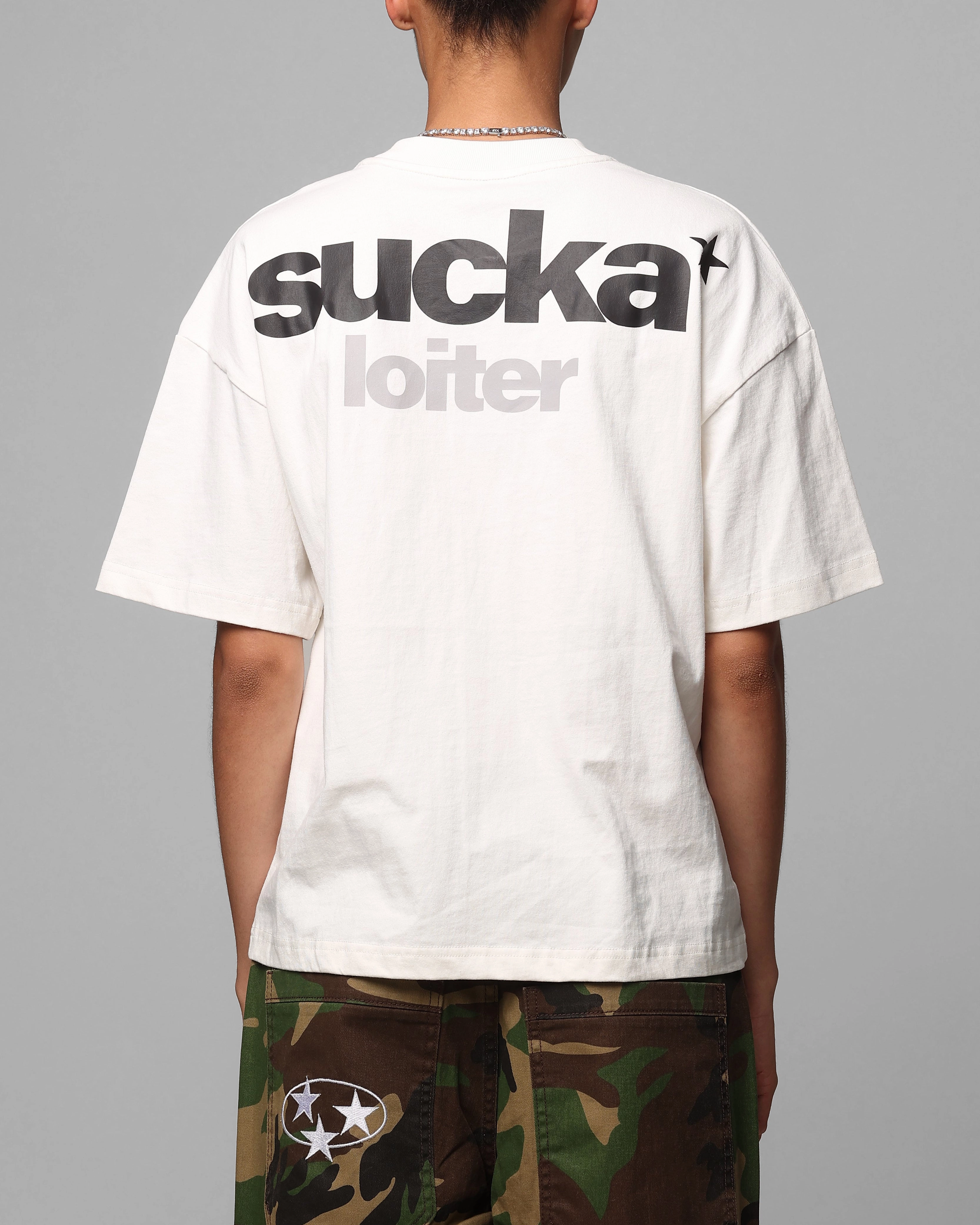 Soft Blended Fabric Loiter Sucka T-Shirt Off White