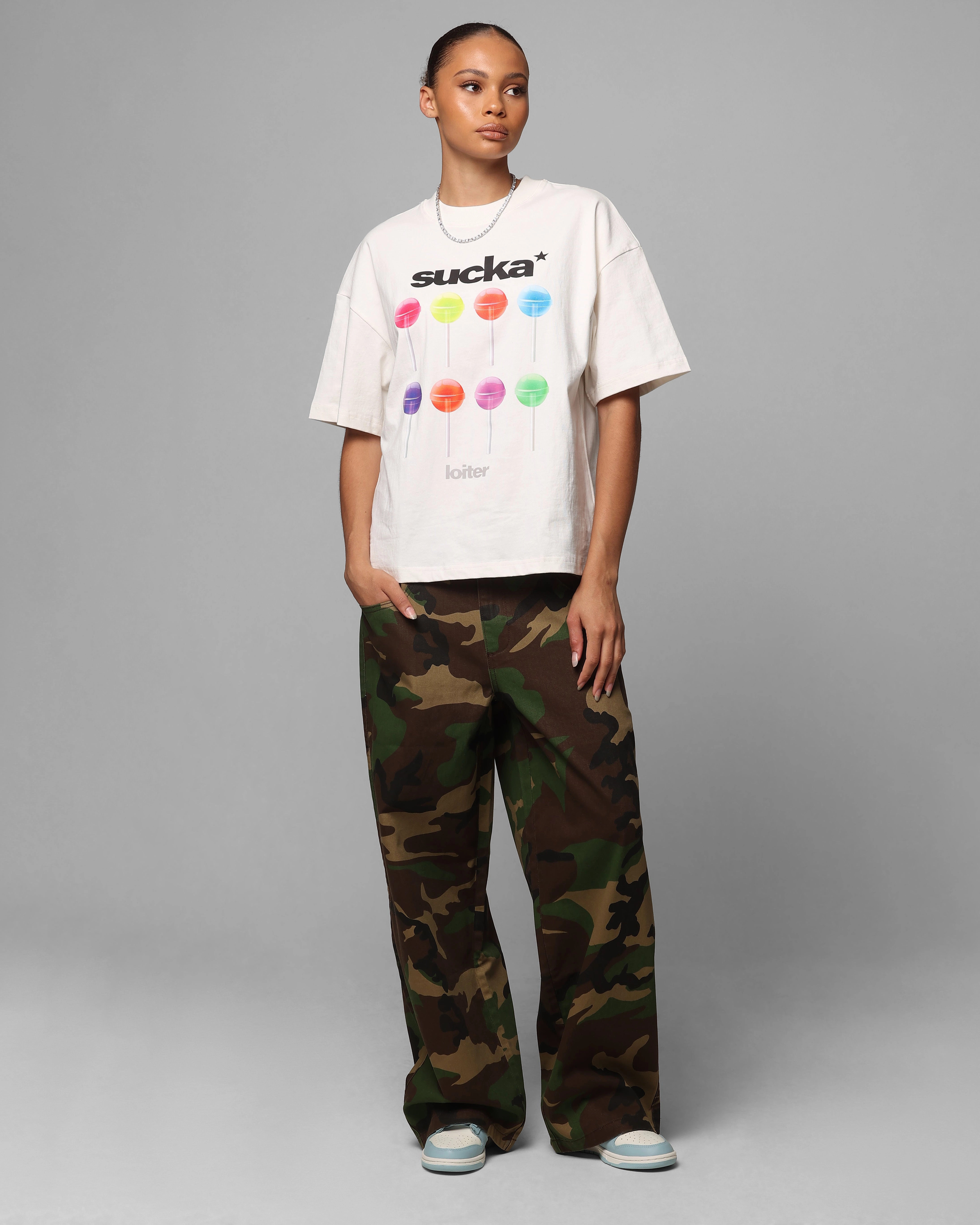 Subtle Texture Weave AdjustableHem Loiter Sucka T-Shirt Off White