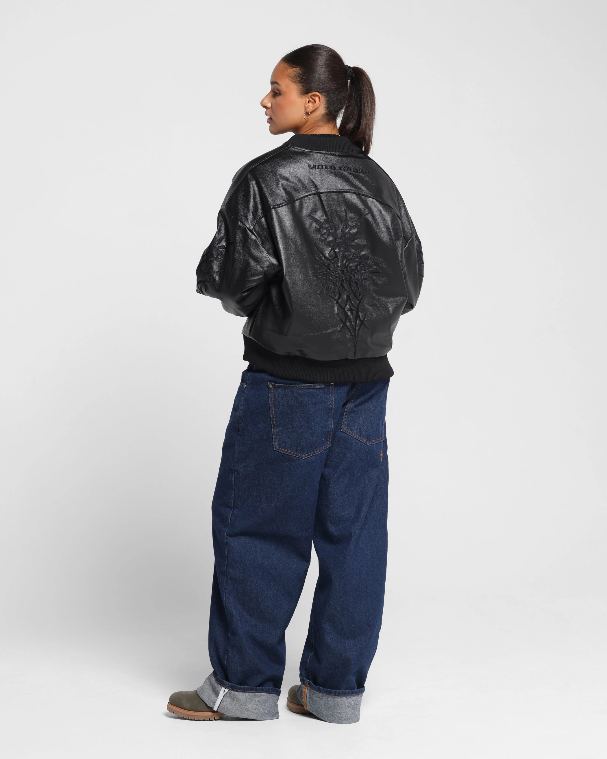 FourWay Stretch Loiter Tokyo Drift Vegan Leather Jacket Black