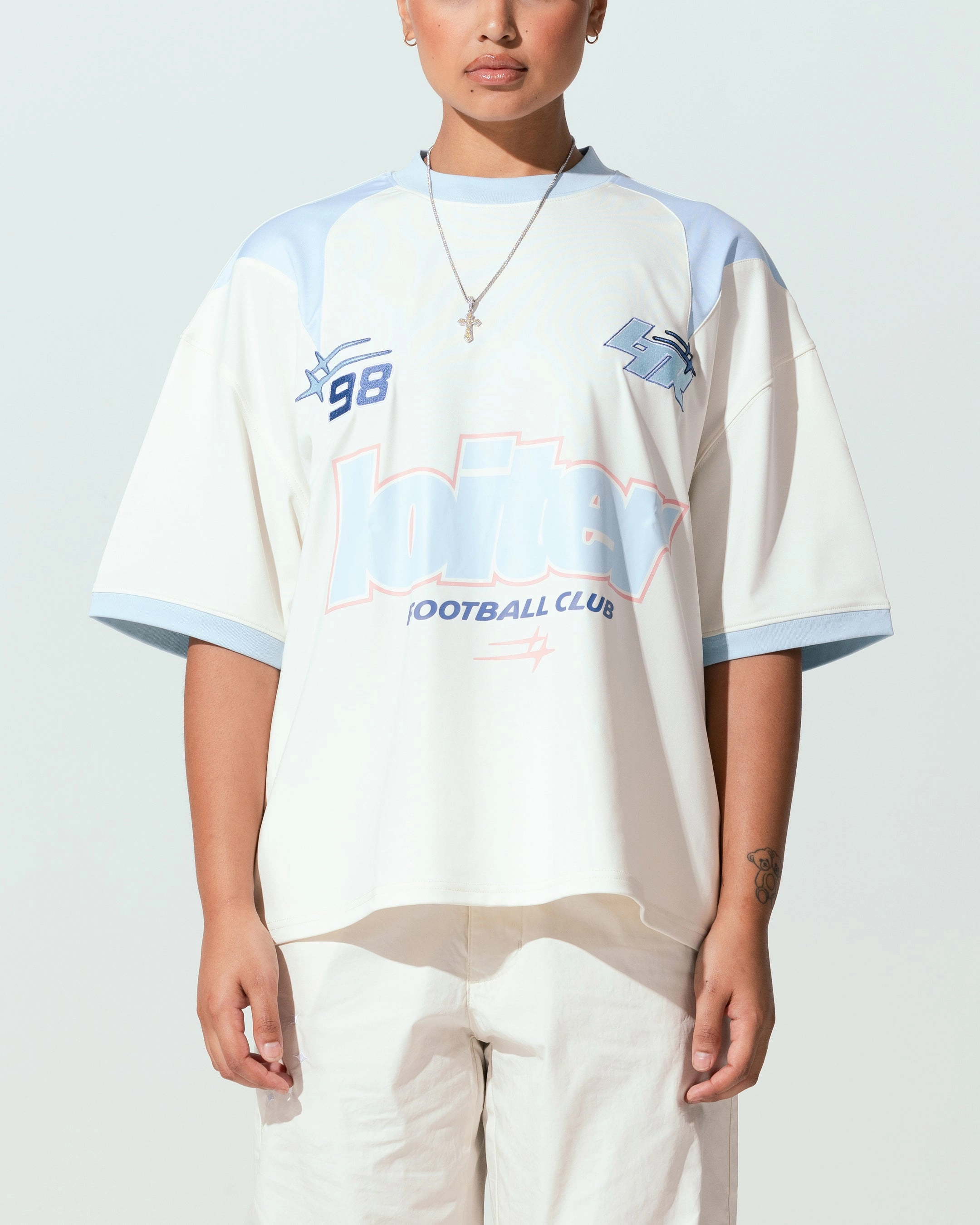OrganicCottonBlend LongSleeve Loiter Tournament Jersey Off White/Blue
