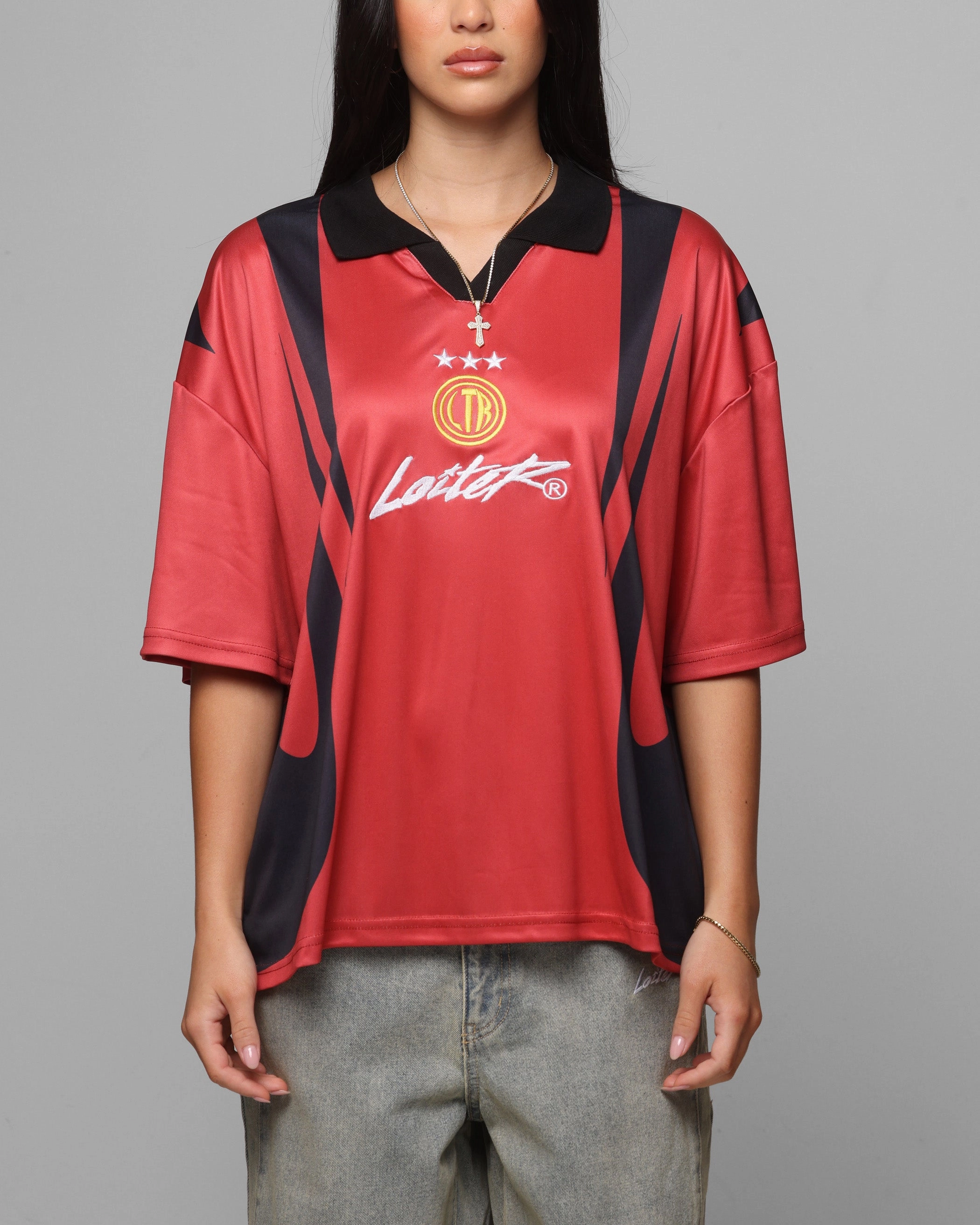 Loiter United Football Jersey Red Stretchable Knit