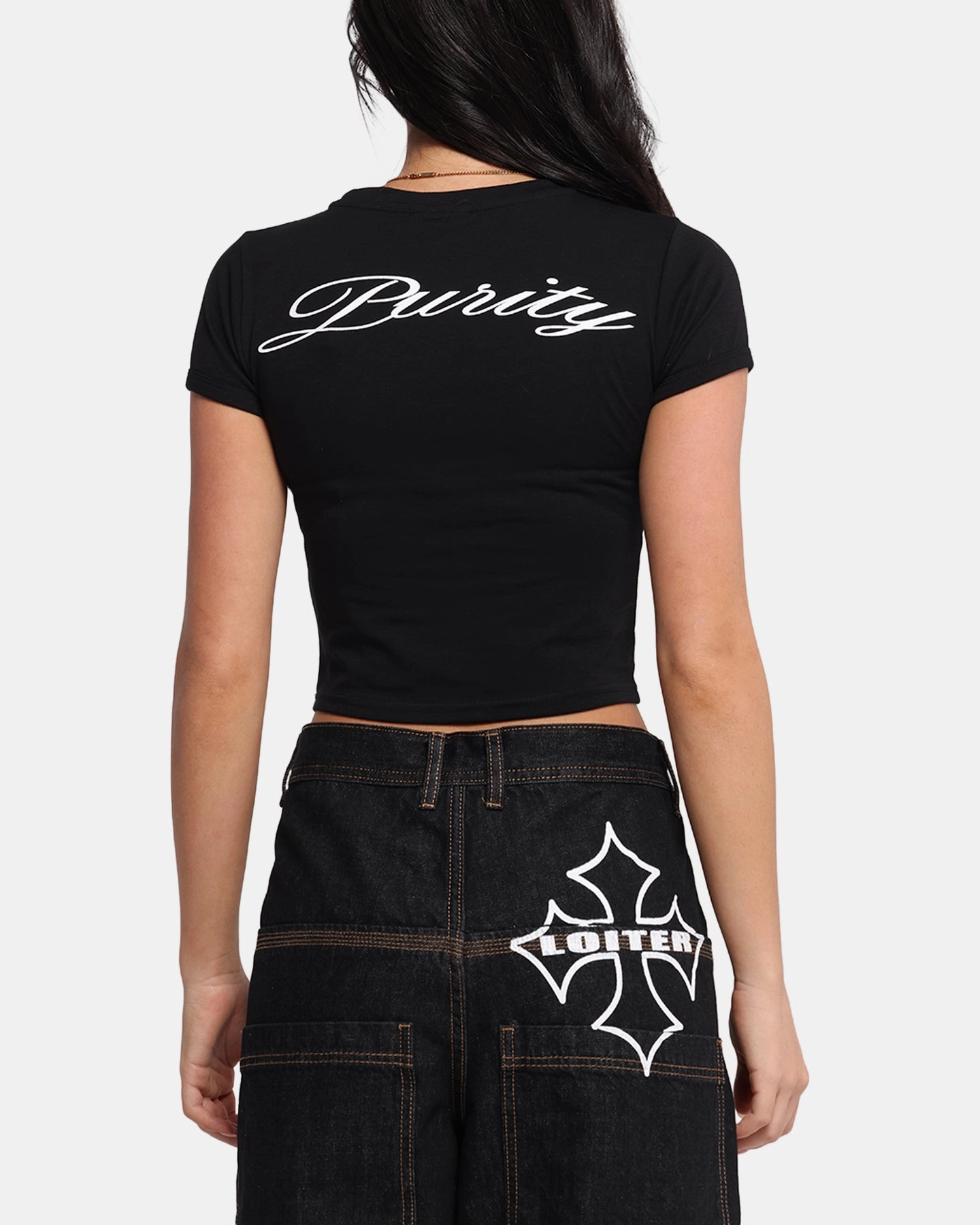 Full Coverage Fit Reflective Accent Stripes Loiter Women's Purity Baby T-Shirt Black