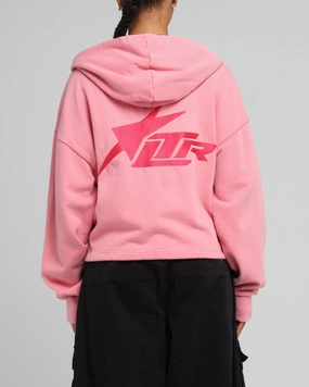 Double Faced Jersey Knit Loiter Women's Utility Cropped Hoodie Pink